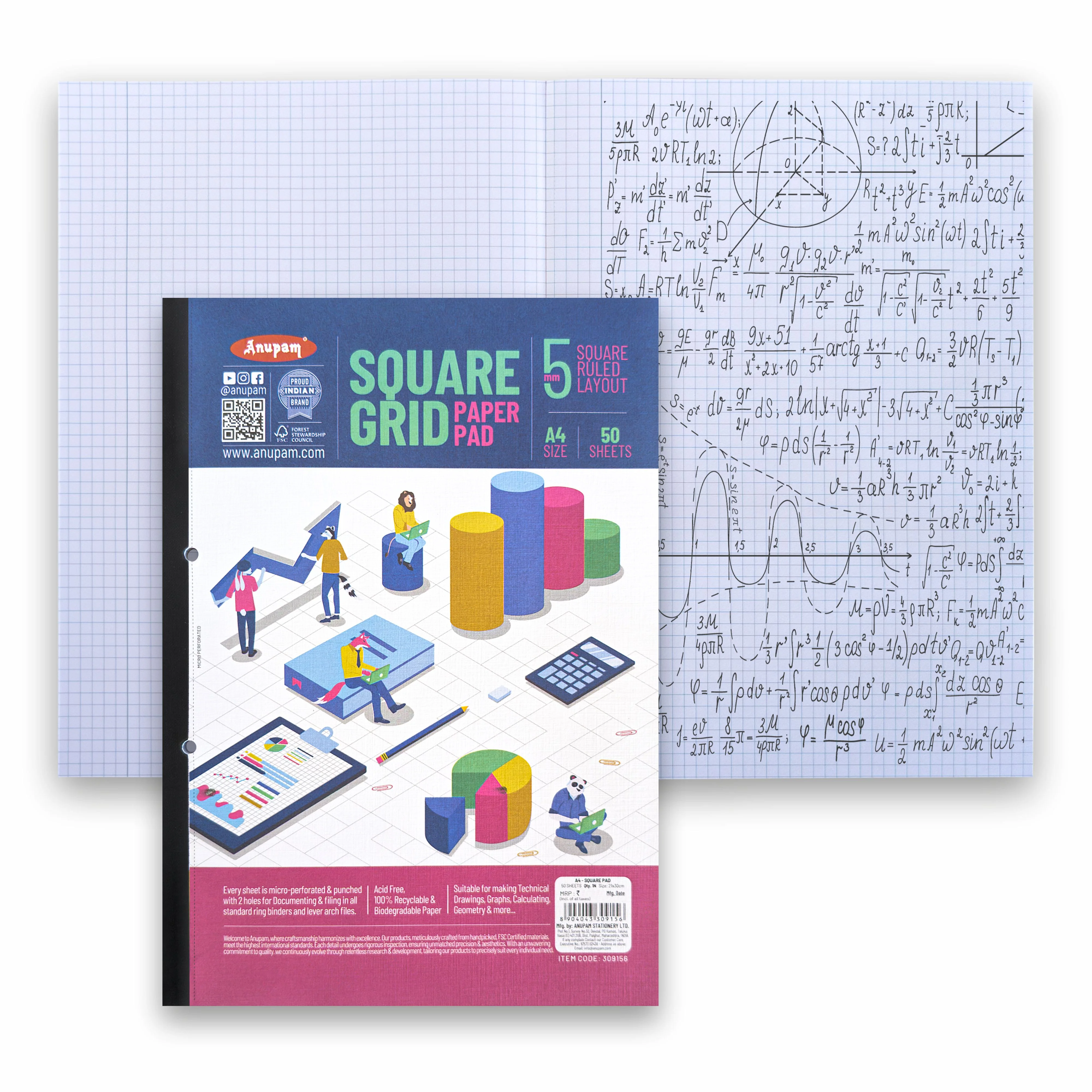 Anupam A4 5mm Squared Paper Book - 80 GSM - Acid-Free Paper Graph Notebook for School-Office (Pack of 2) - Image 3