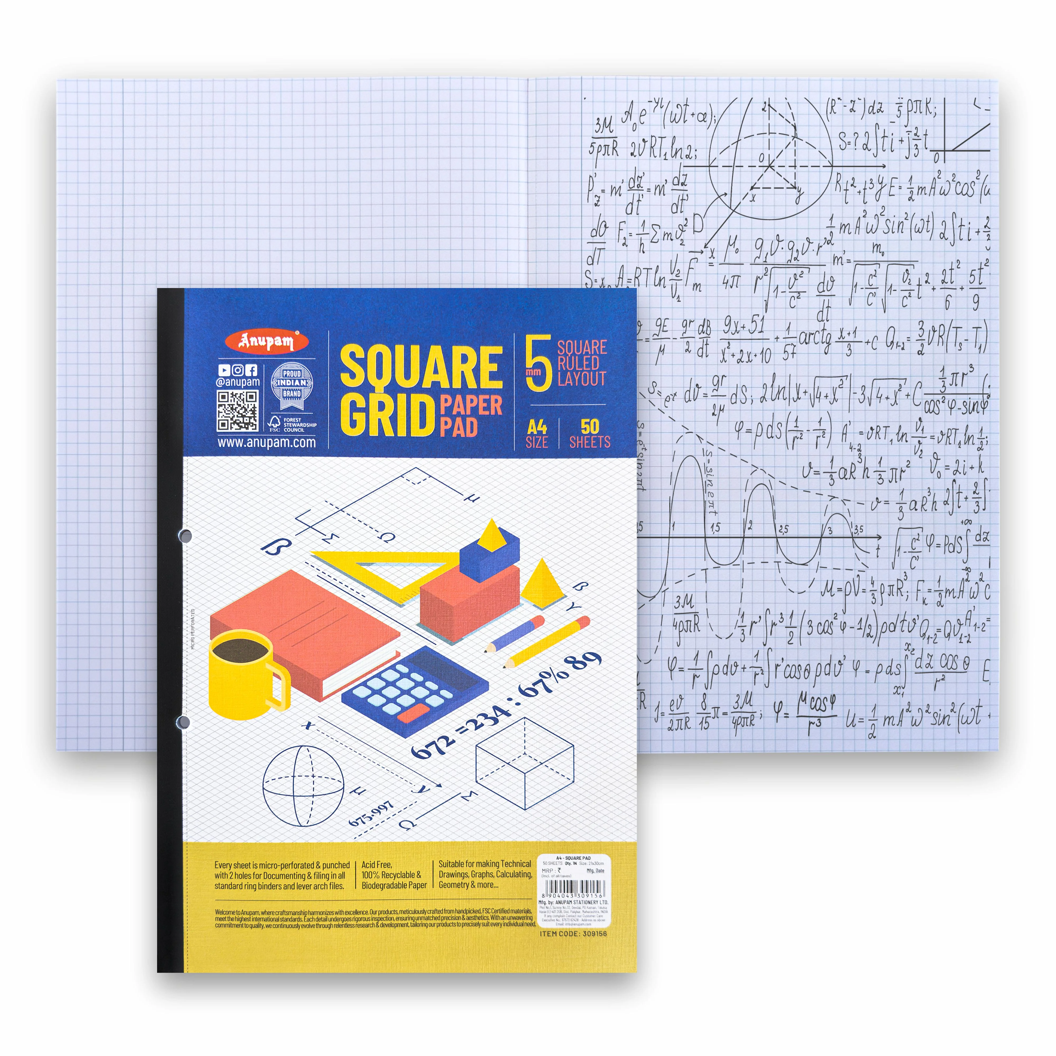 Anupam A4 5mm Squared Paper Book - 80 GSM - Acid-Free Paper Graph Notebook for School-Office (Pack of 2) - Image 4