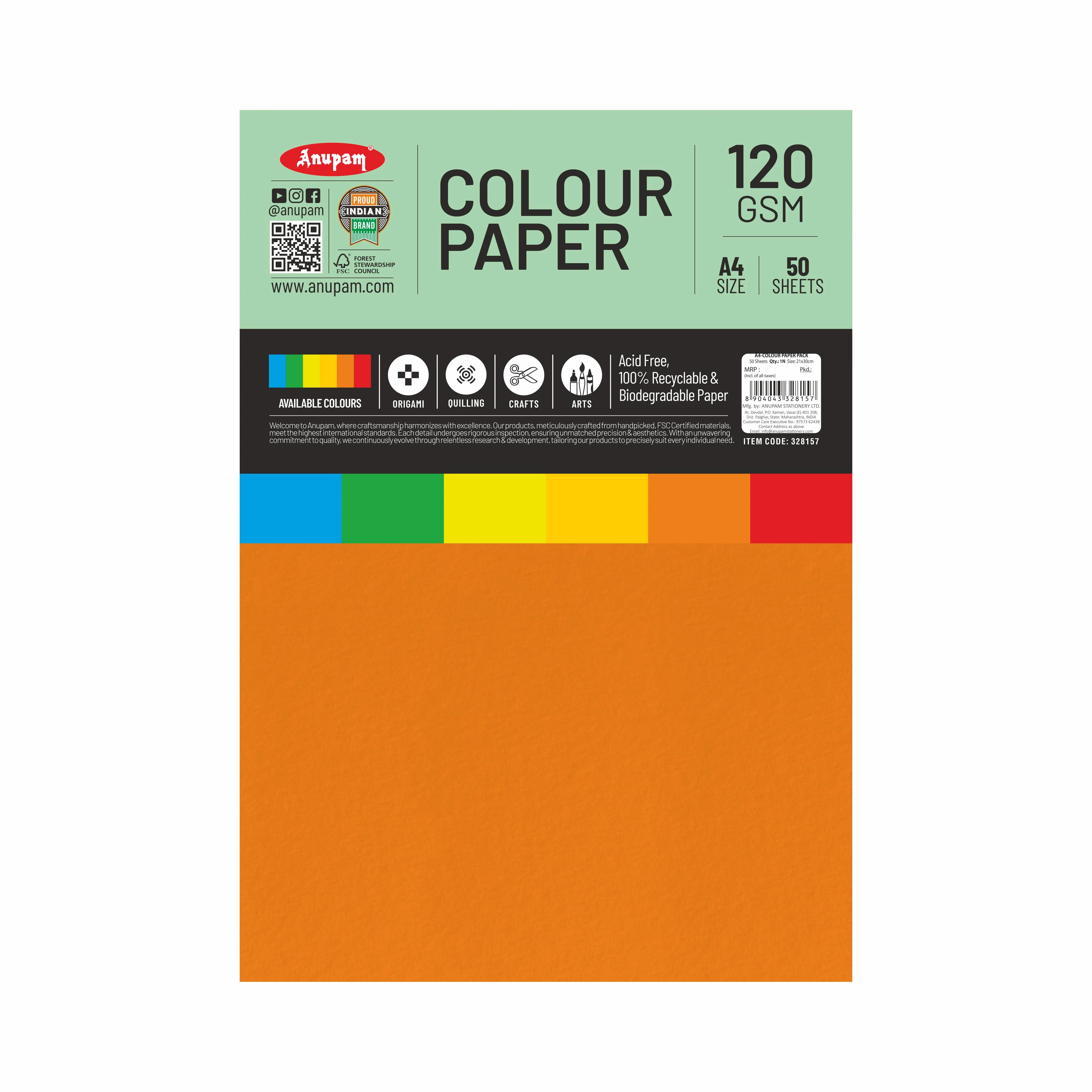 Anupam Assorted Colour-Loose Paper-120GSM-6 Colours Paper for Arts & Crafts-Quilling-Origami - Image 4