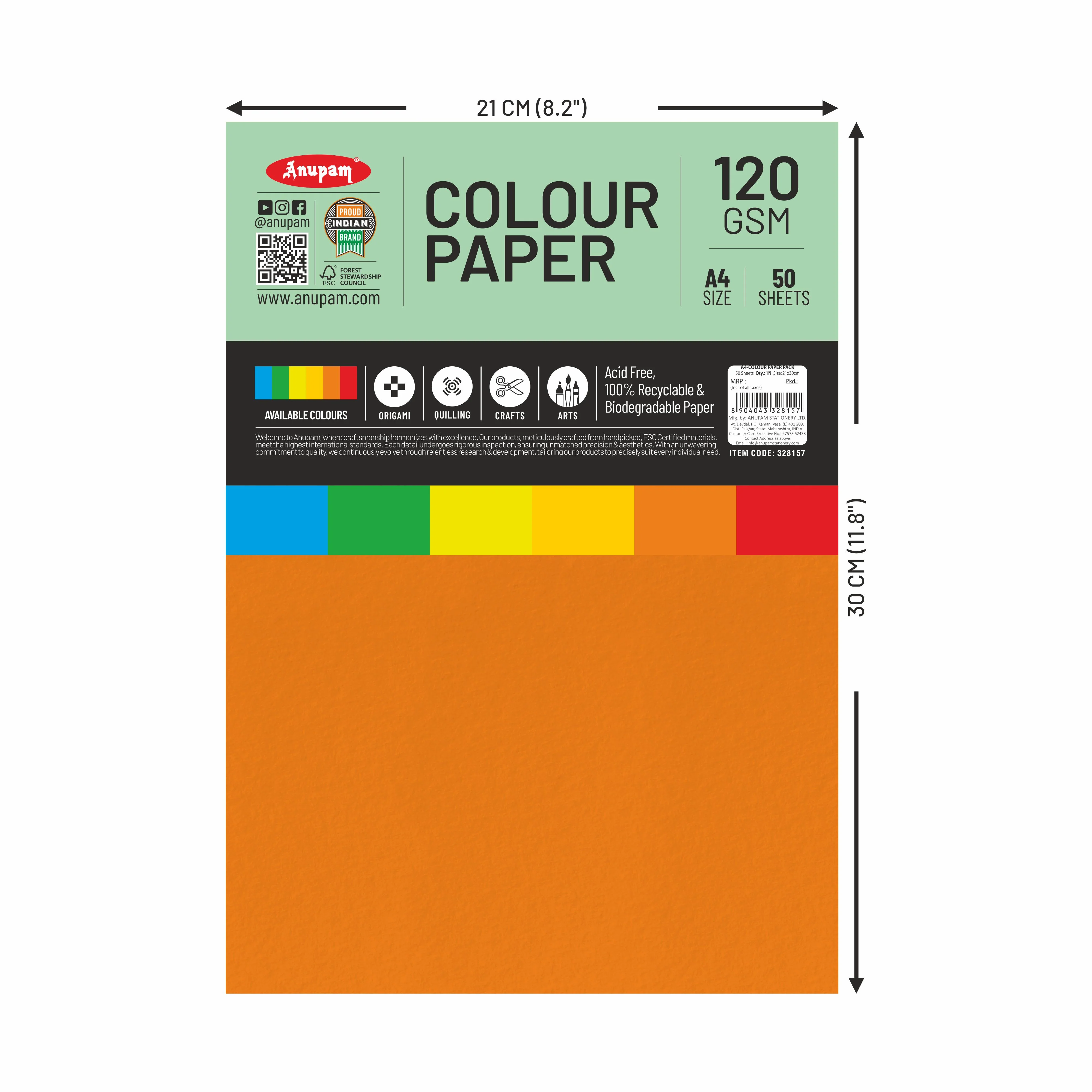 Anupam Assorted Colour-Loose Paper-120GSM-6 Colours Paper for Arts & Crafts-Quilling-Origami - Image 5