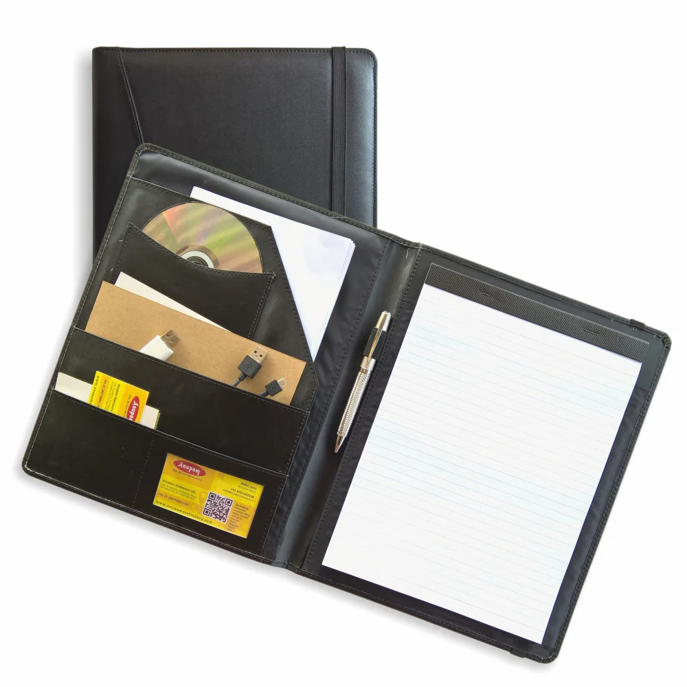 Anupam A4 Conference Folder - Robust Leather-Textured Cover with Elastic Closure, Pen Holder & Interior Pocket - Image 3