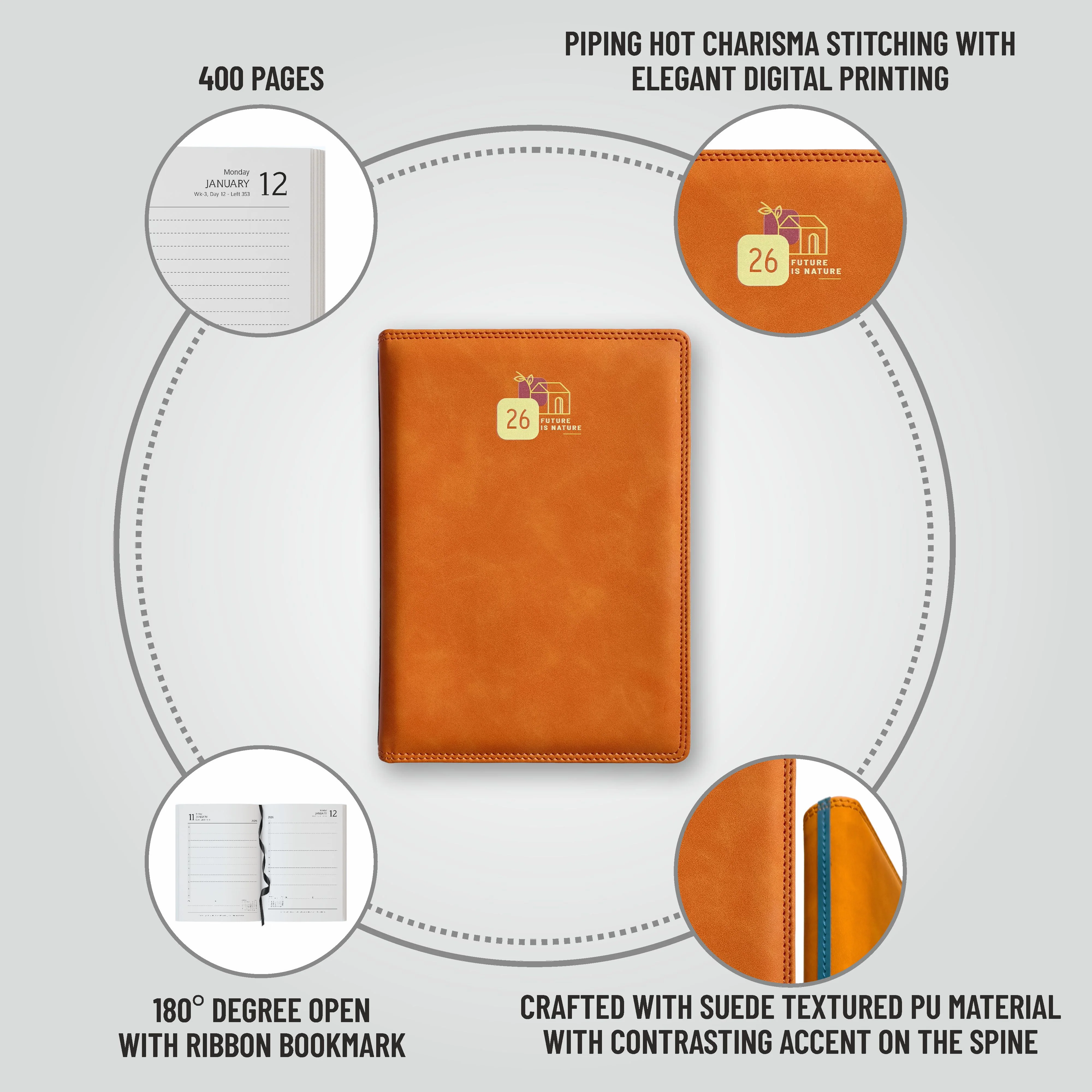 Anupam Accent 2026 Diary with Dated 2026 Daily Planner 80 GSM Full Page Per Day with Monthly Calendar, New Year Diary 2026, 365 Days Suede Textured Pu Cover Daily Diary - Image 2