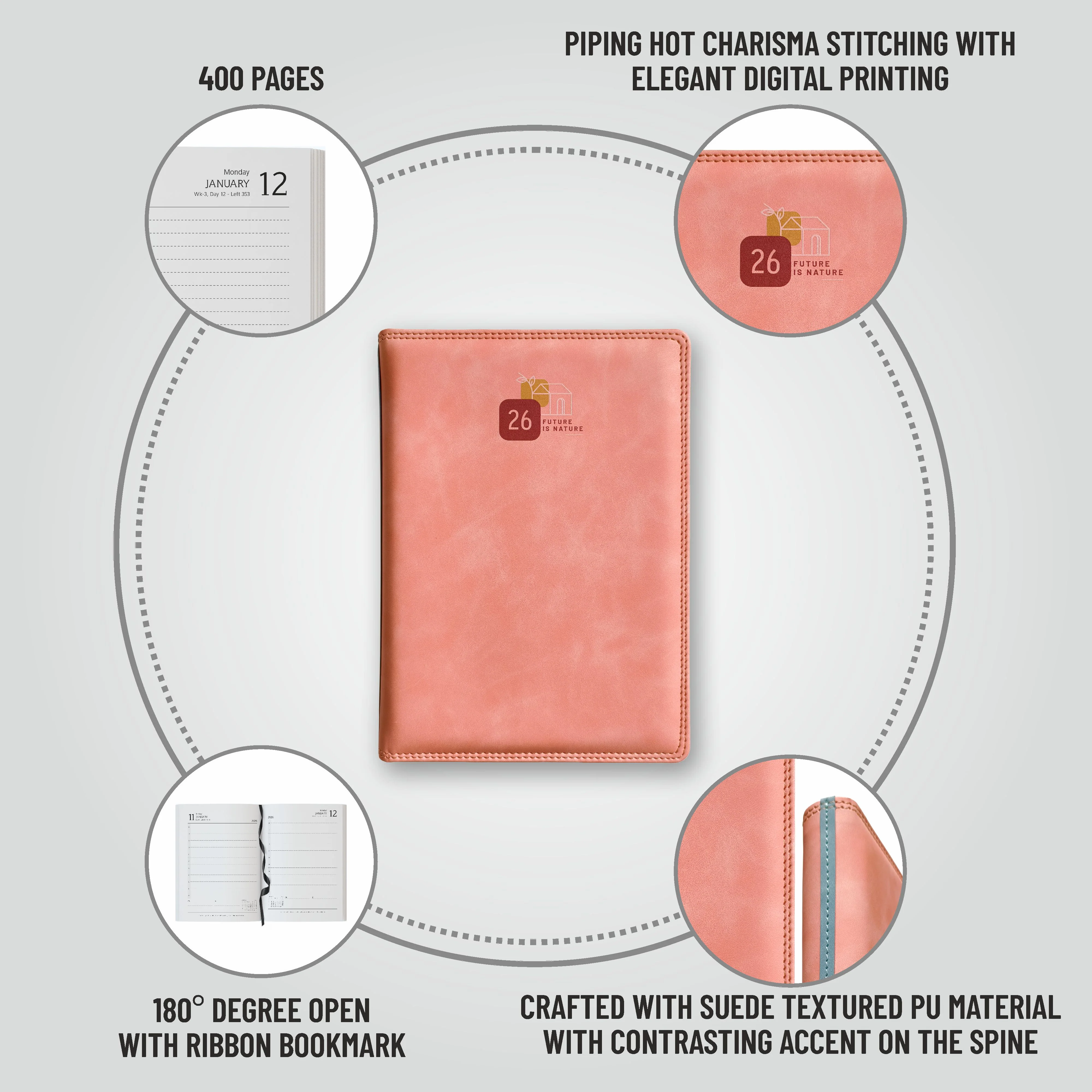 Anupam Accent 2026 Diary with Dated 2026 Daily Planner 80 GSM Full Page Per Day with Monthly Calendar, New Year Diary 2026, 365 Days Suede Textured Pu Cover Daily Diary - Image 20