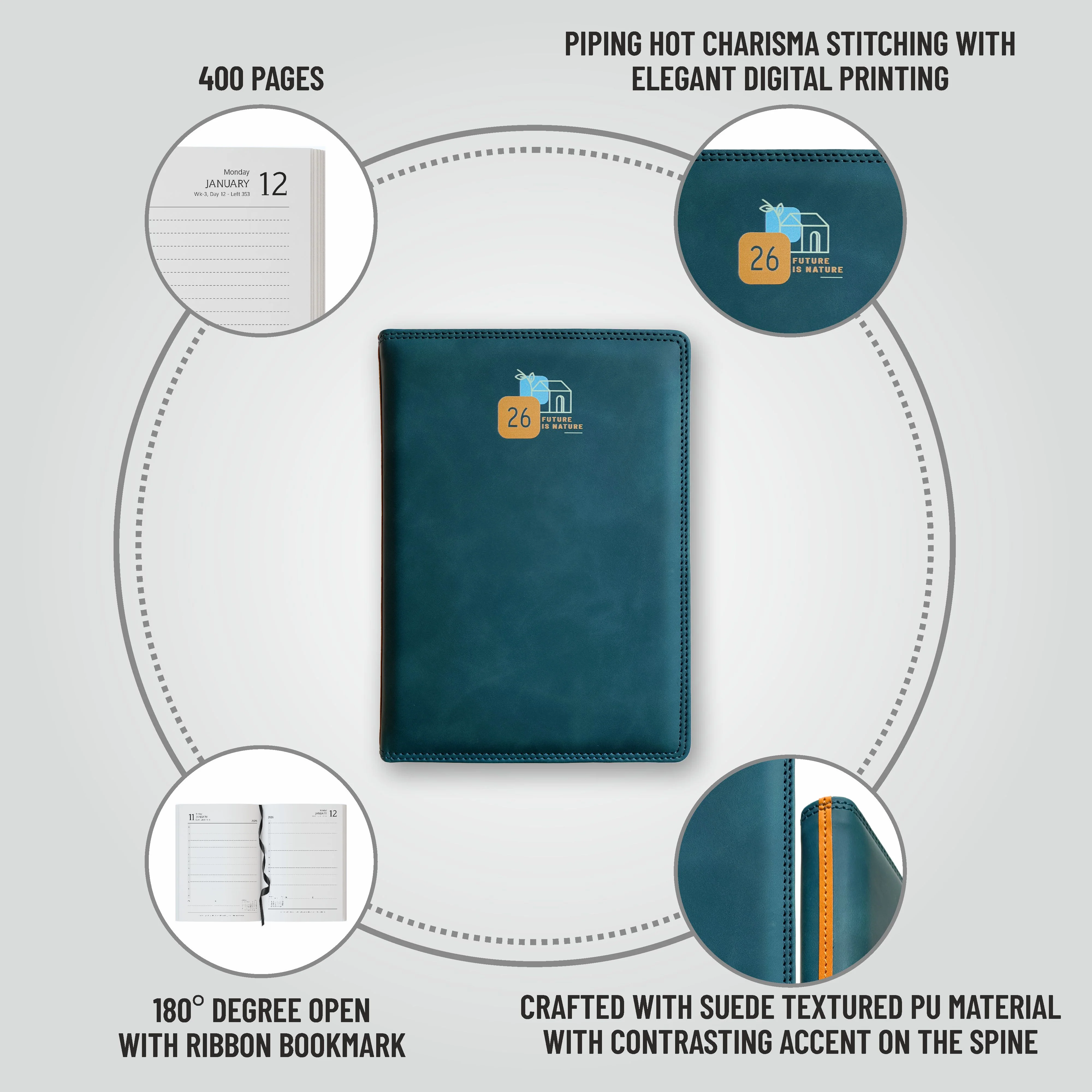 Anupam Accent 2026 Diary with Dated 2026 Daily Planner 80 GSM Full Page Per Day with Monthly Calendar, New Year Diary 2026, 365 Days Suede Textured Pu Cover Daily Diary - Image 29