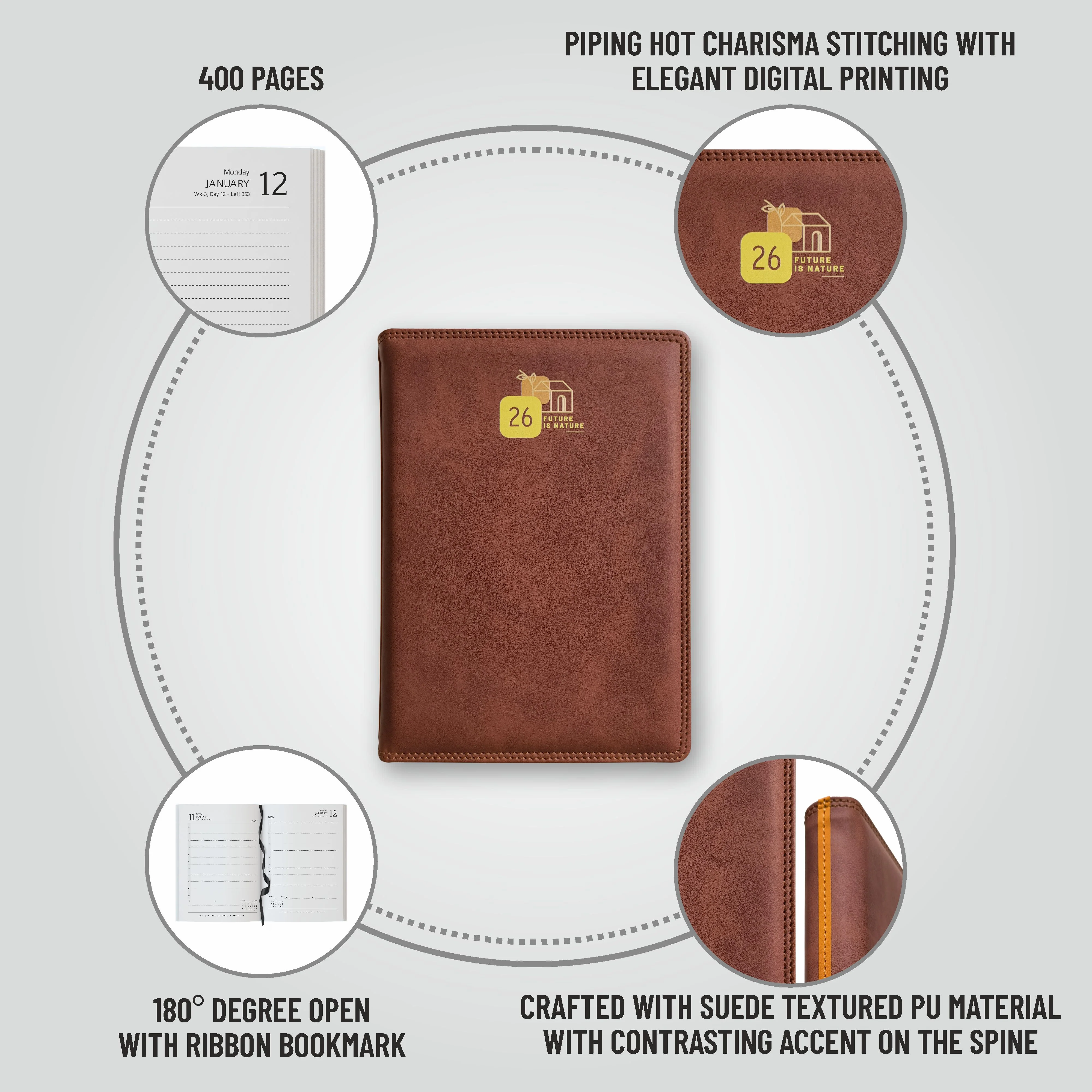 Anupam Accent 2026 Diary with Dated 2026 Daily Planner 80 GSM Full Page Per Day with Monthly Calendar, New Year Diary 2026, 365 Days Suede Textured Pu Cover Daily Diary - Image 38