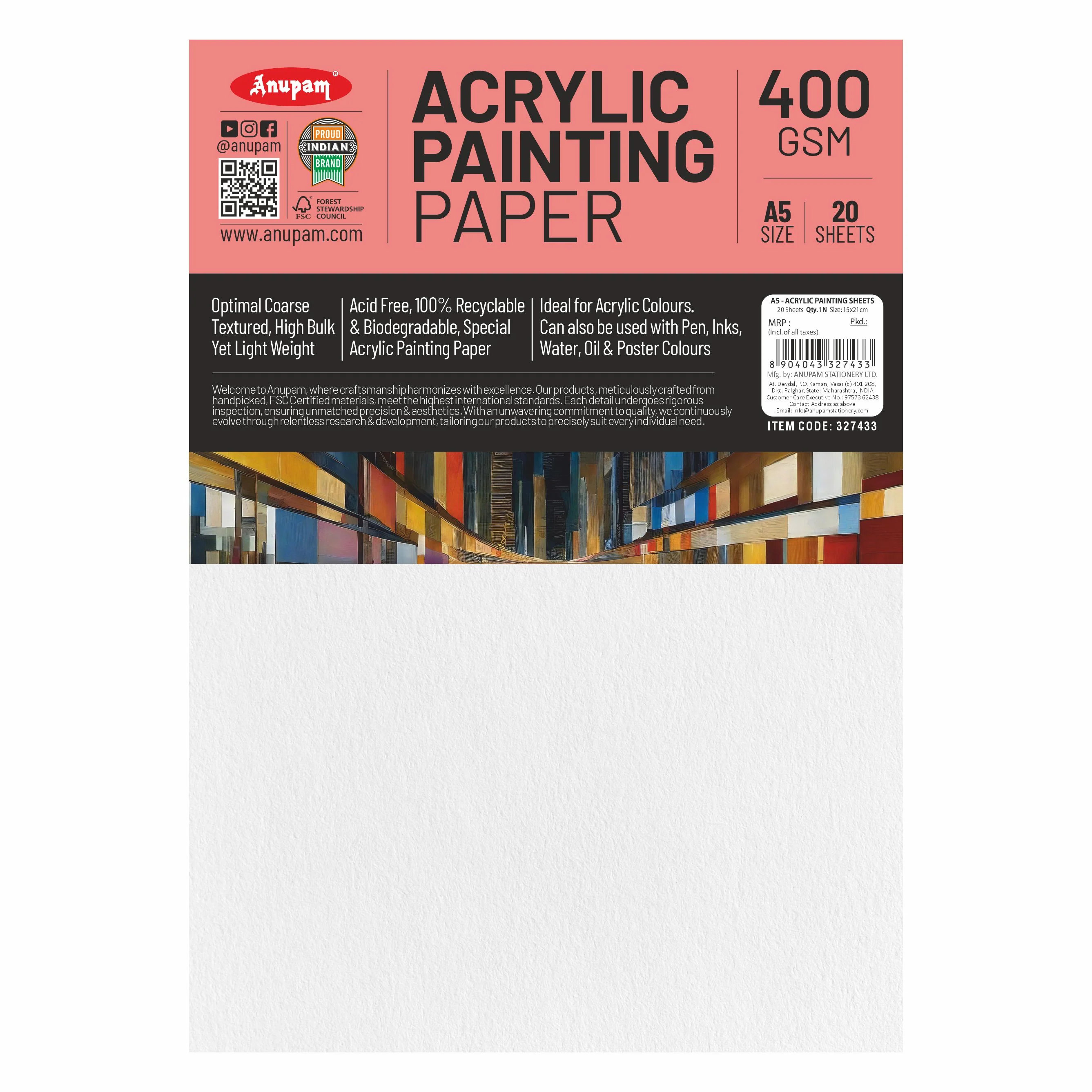 Anupam Acrylic Paper-Acid Free-pH Neutral-400 GSM - Image 13