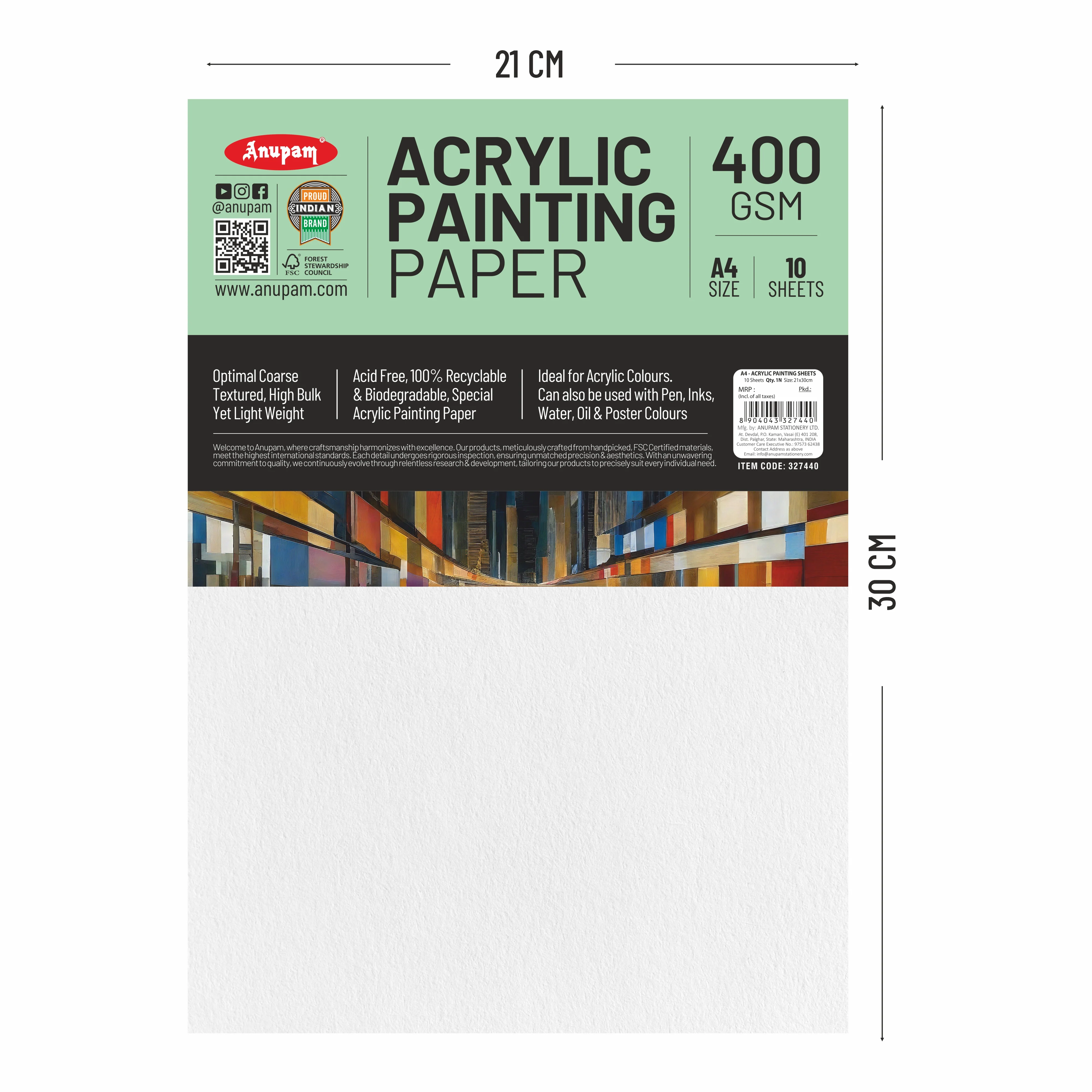 Anupam Acrylic Paper-Acid Free-pH Neutral-400 GSM - Image 8
