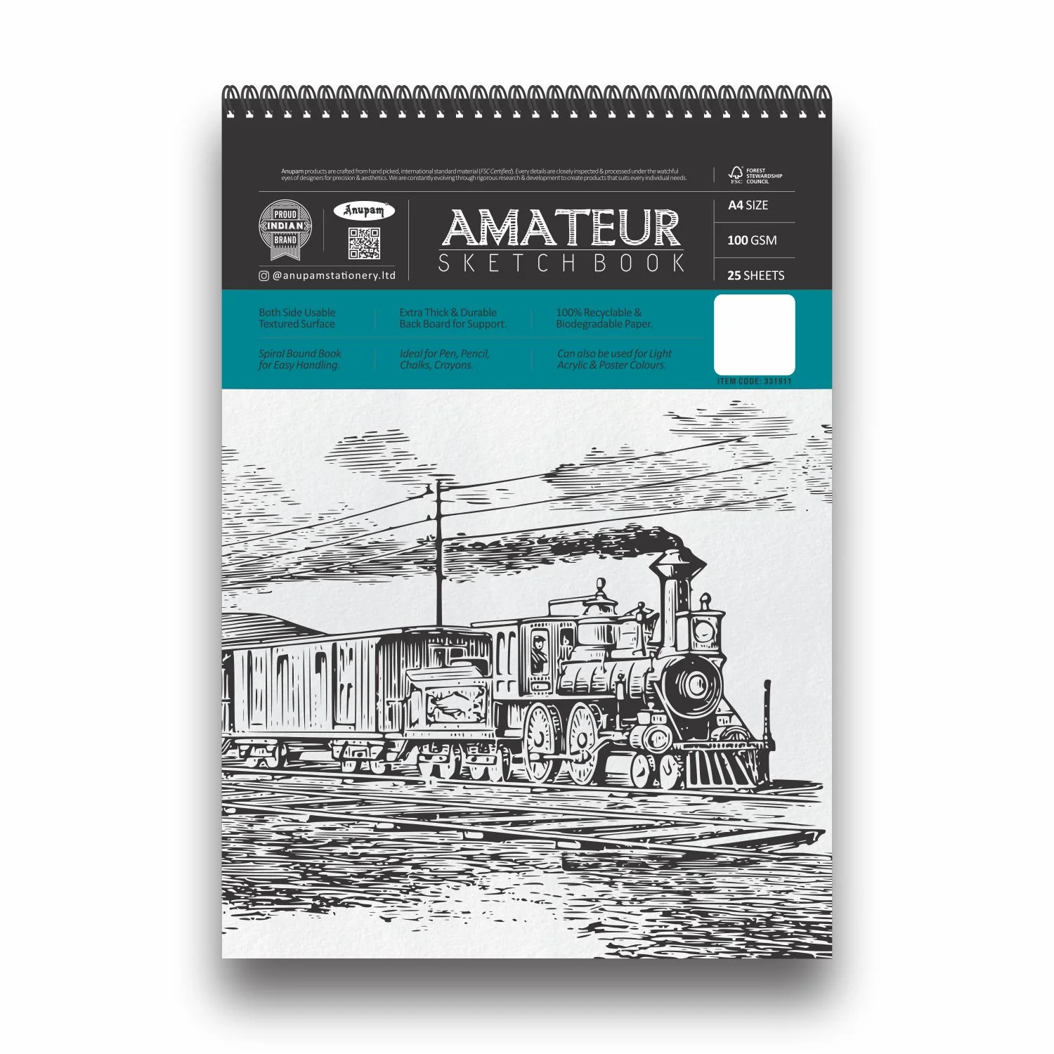 Anupam Amateur Sketchbook -Soft Bound-Cartridge Paper-Wireo Book-100GSM - Image 3