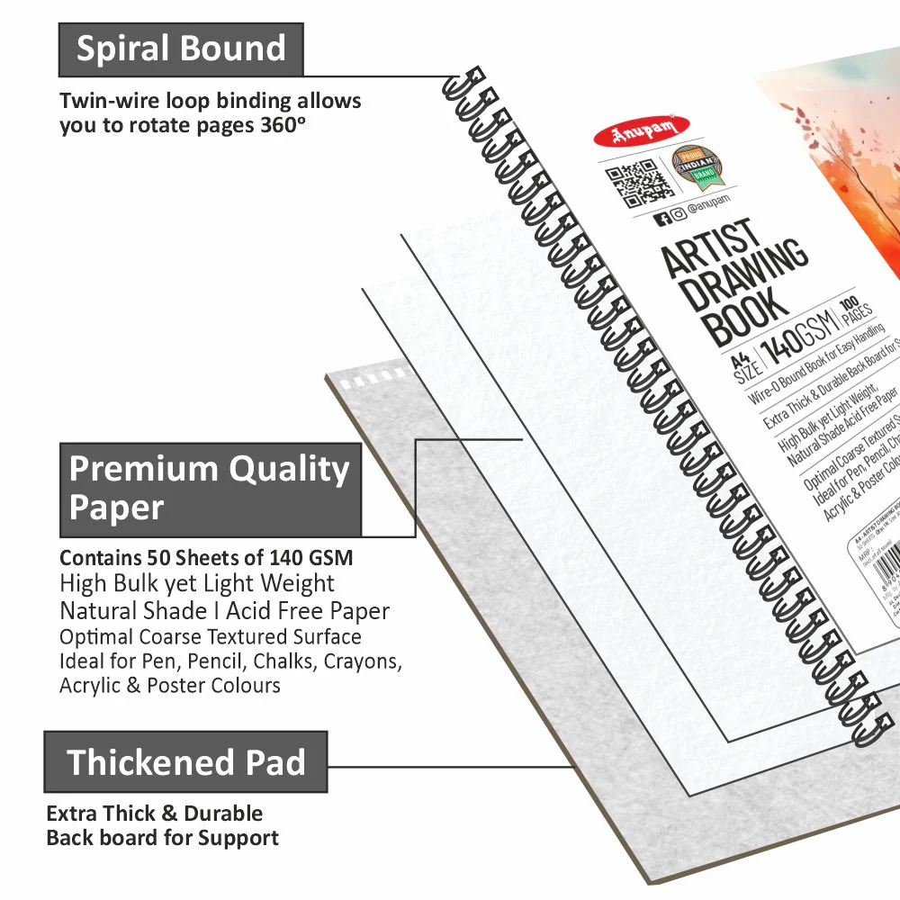 Anupam Artist Drawing Book-Acid Free Paper-(140gsm-160gsm) - Image 9