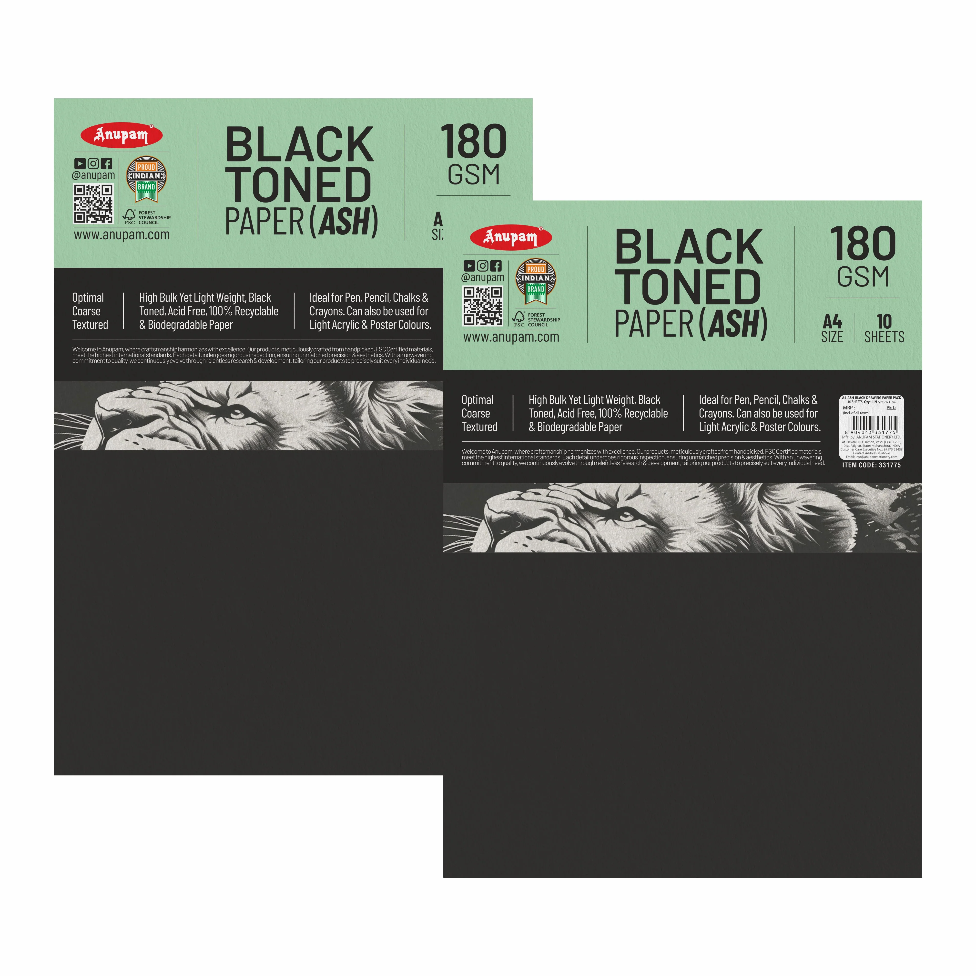 Anupam Ash Black Toned Cartridge Paper-Loose Sheets-180 GSM ( Pack of 2 ) - Image 10