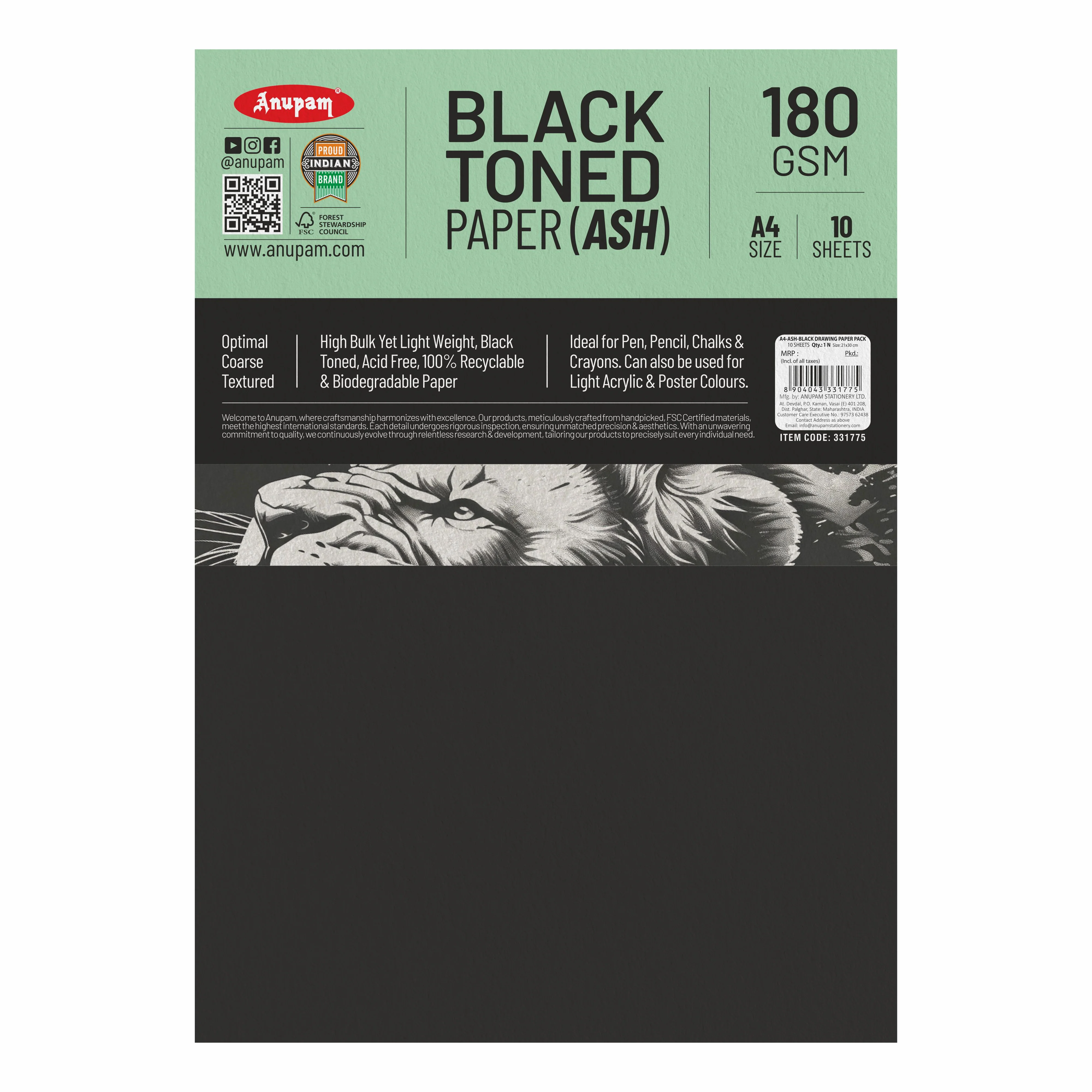 Anupam Ash Black Toned Cartridge Paper-Loose Sheets-180 GSM ( Pack of 2 ) - Image 11