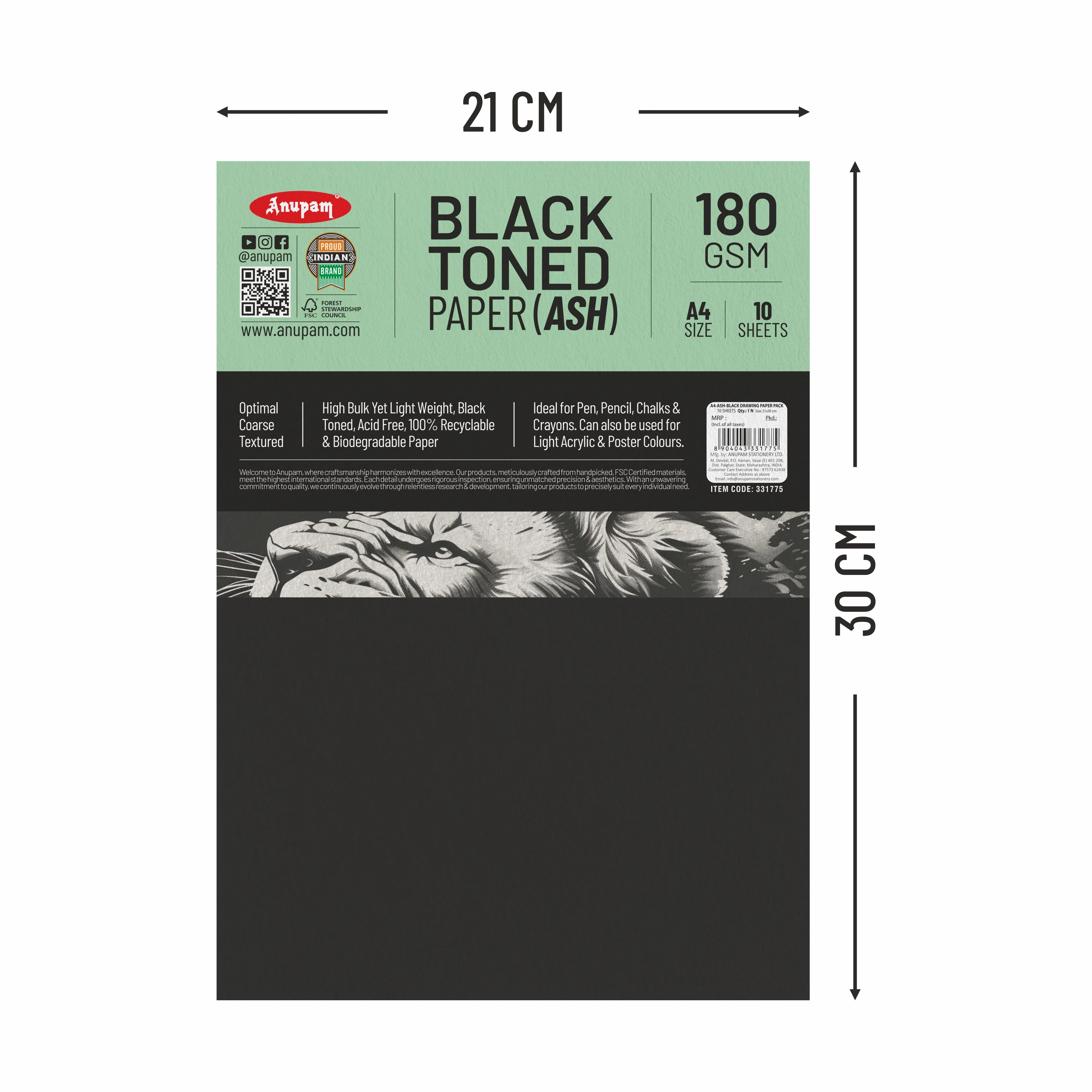 Anupam Ash Black Toned Cartridge Paper-Loose Sheets-180 GSM ( Pack of 2 ) - Image 12