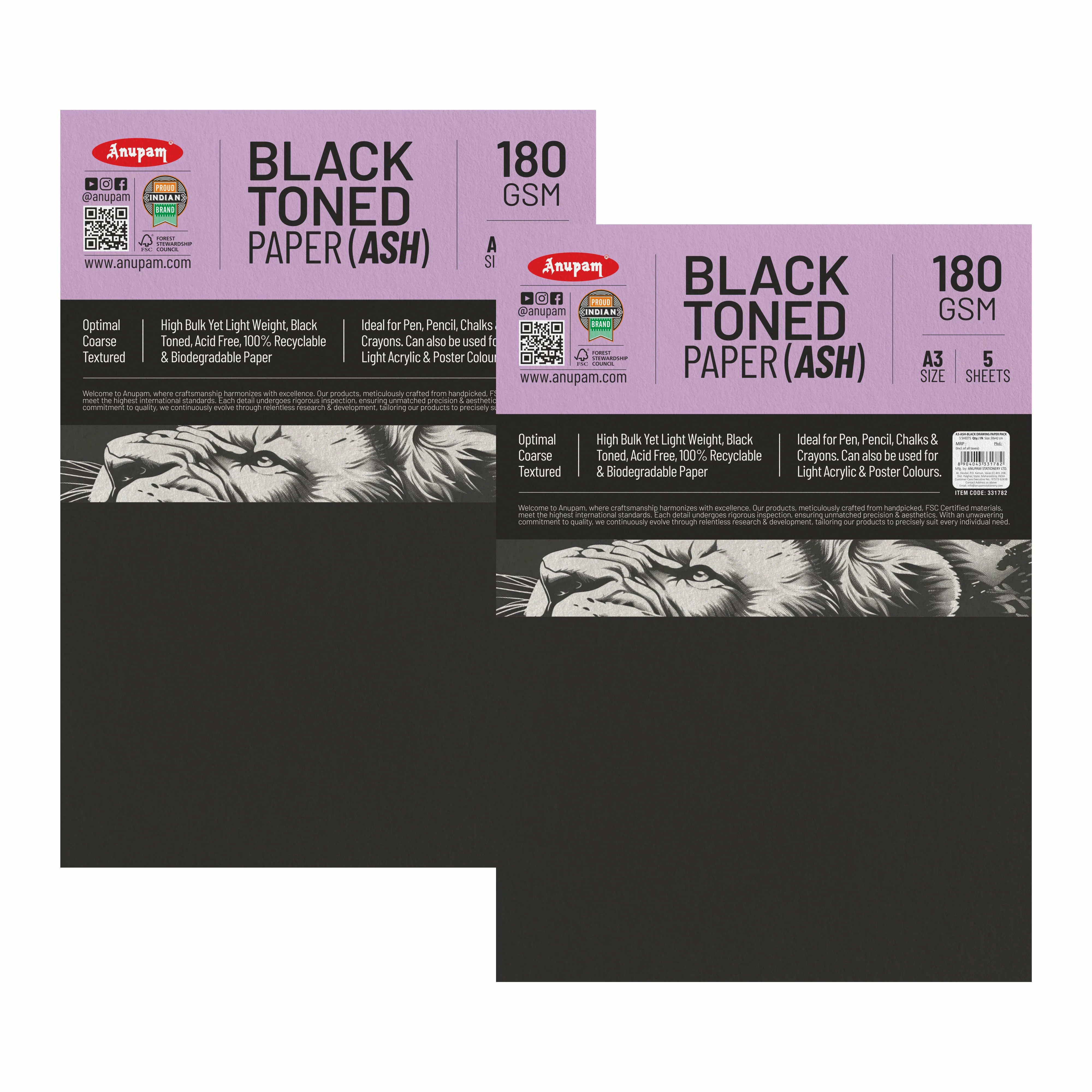 Anupam Ash Black Toned Cartridge Paper-Loose Sheets-180 GSM ( Pack of 2 ) - Image 18