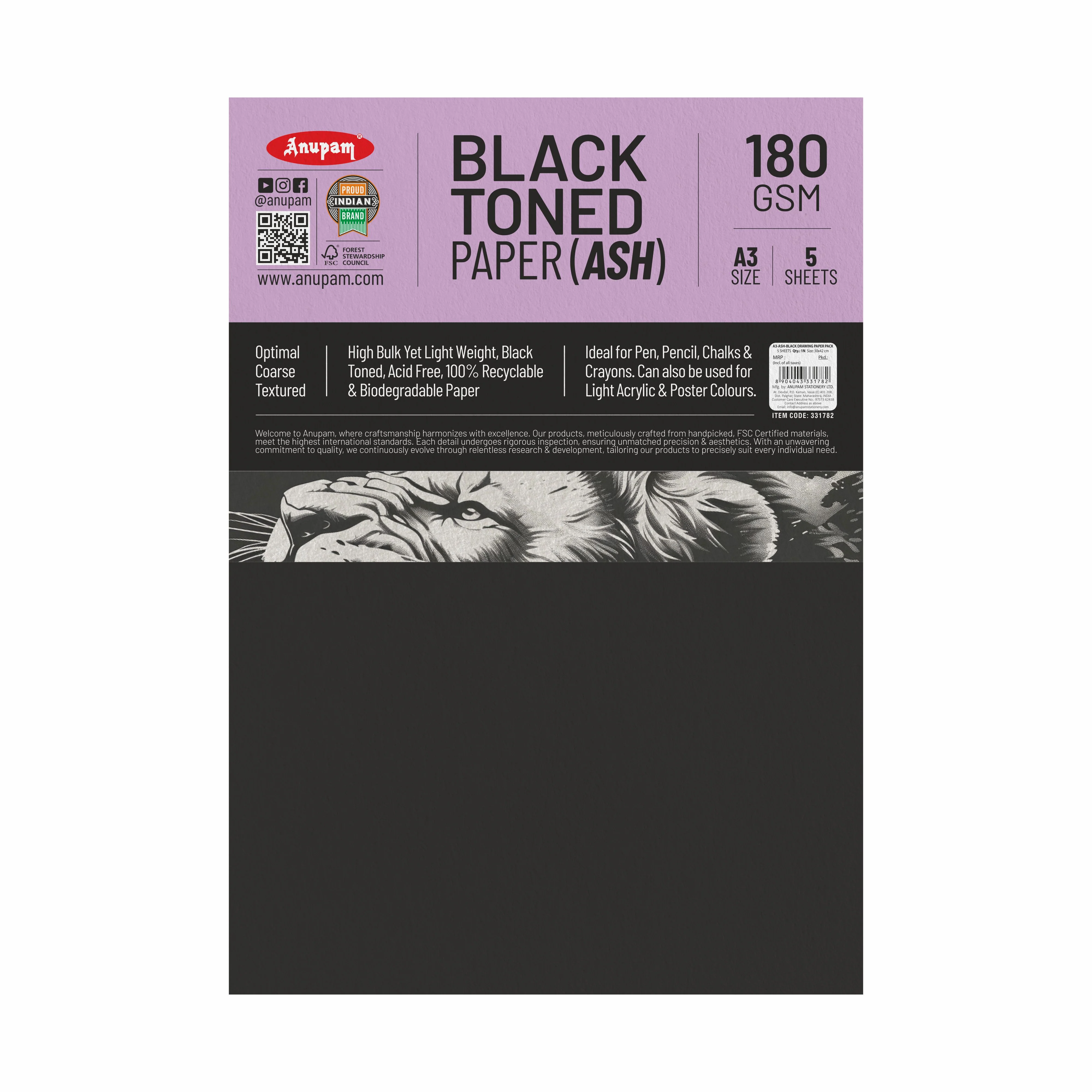 Anupam Ash Black Toned Cartridge Paper-Loose Sheets-180 GSM ( Pack of 2 ) - Image 19