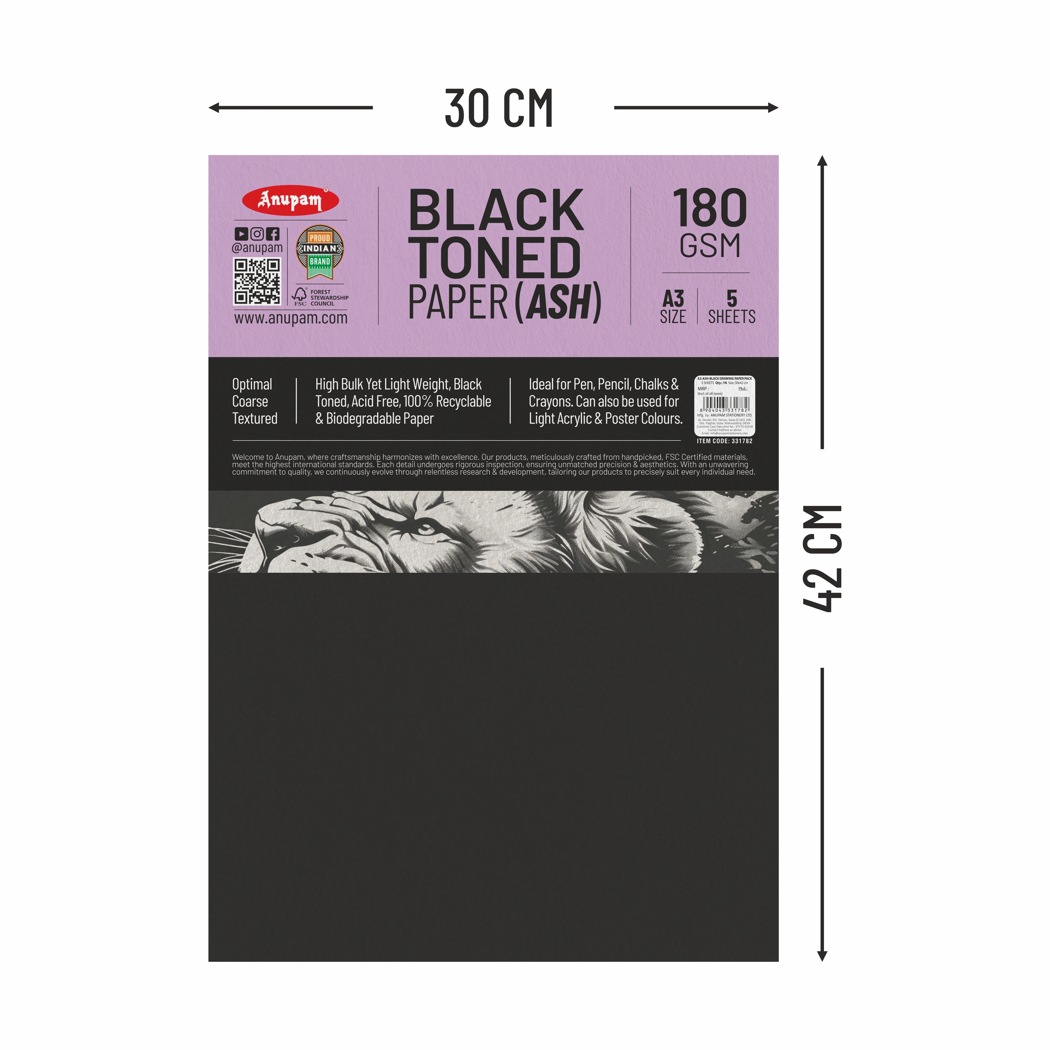 Anupam Ash Black Toned Cartridge Paper-Loose Sheets-180 GSM ( Pack of 2 ) - Image 20