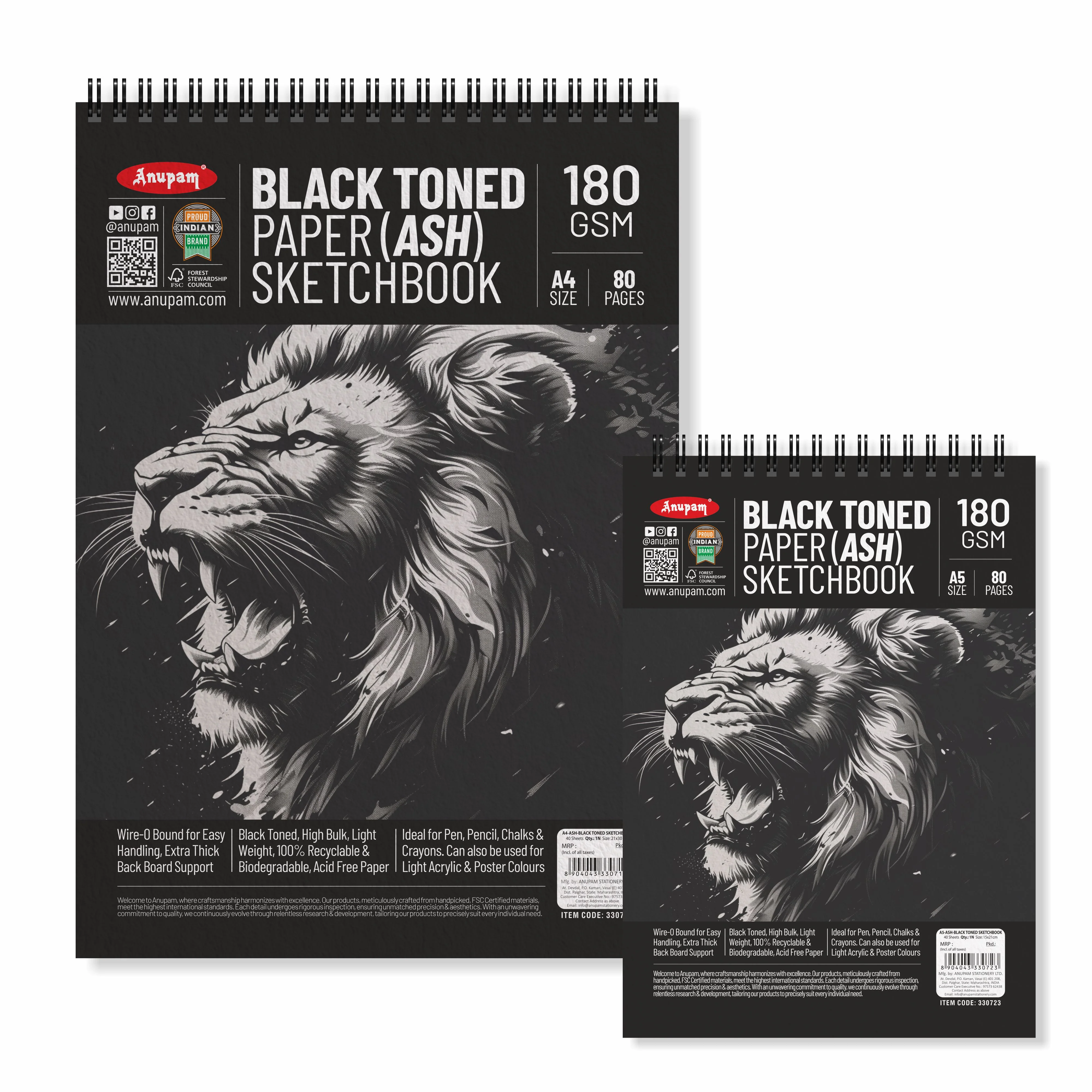 Anupam Ash Black Toned Sketchbook-Cartridge Paper-Soft cover WireO Bound-180GSM - Image 10