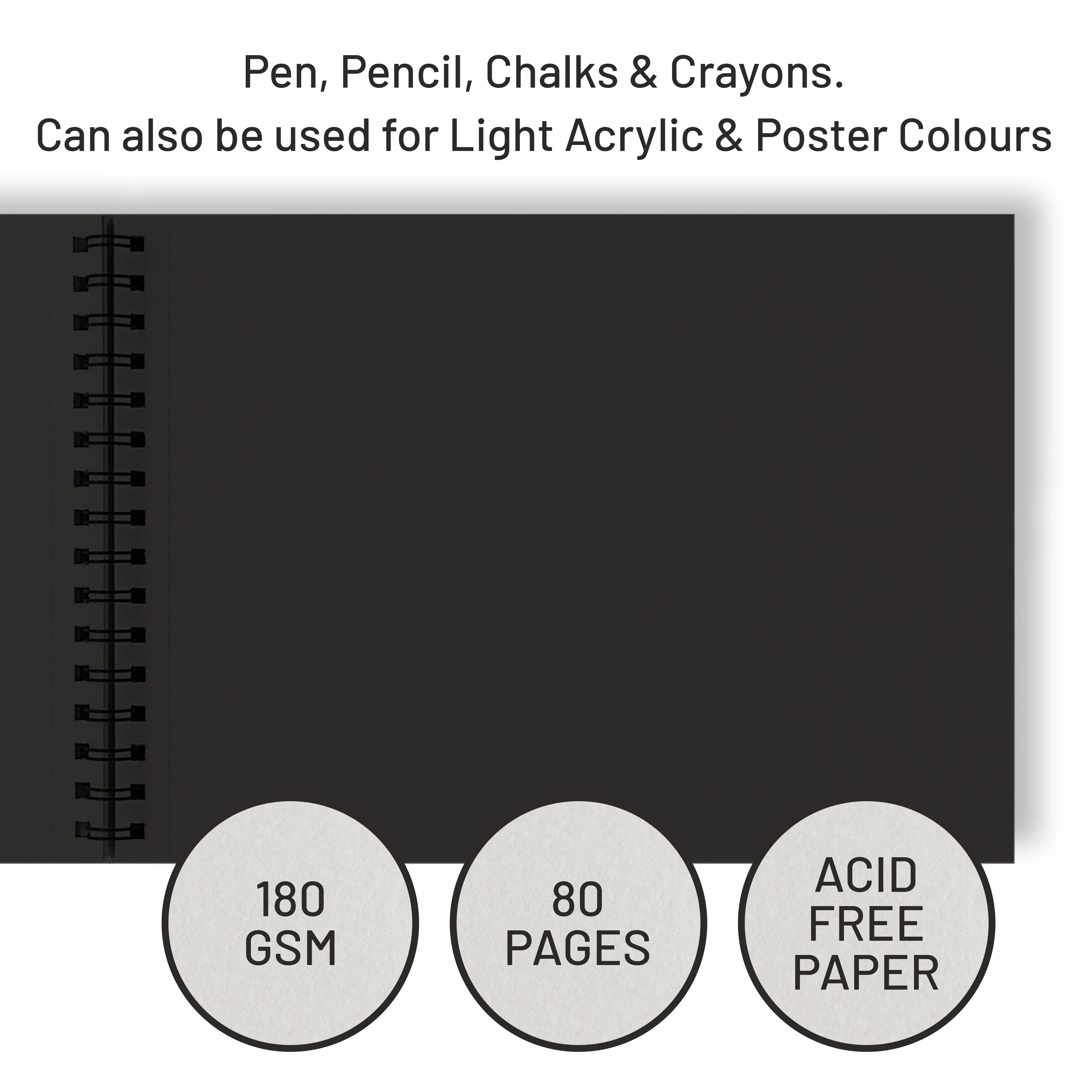 Anupam Ash Black Toned Sketchbook-Cartridge Paper-Soft cover WireO Bound-180GSM - Image 3