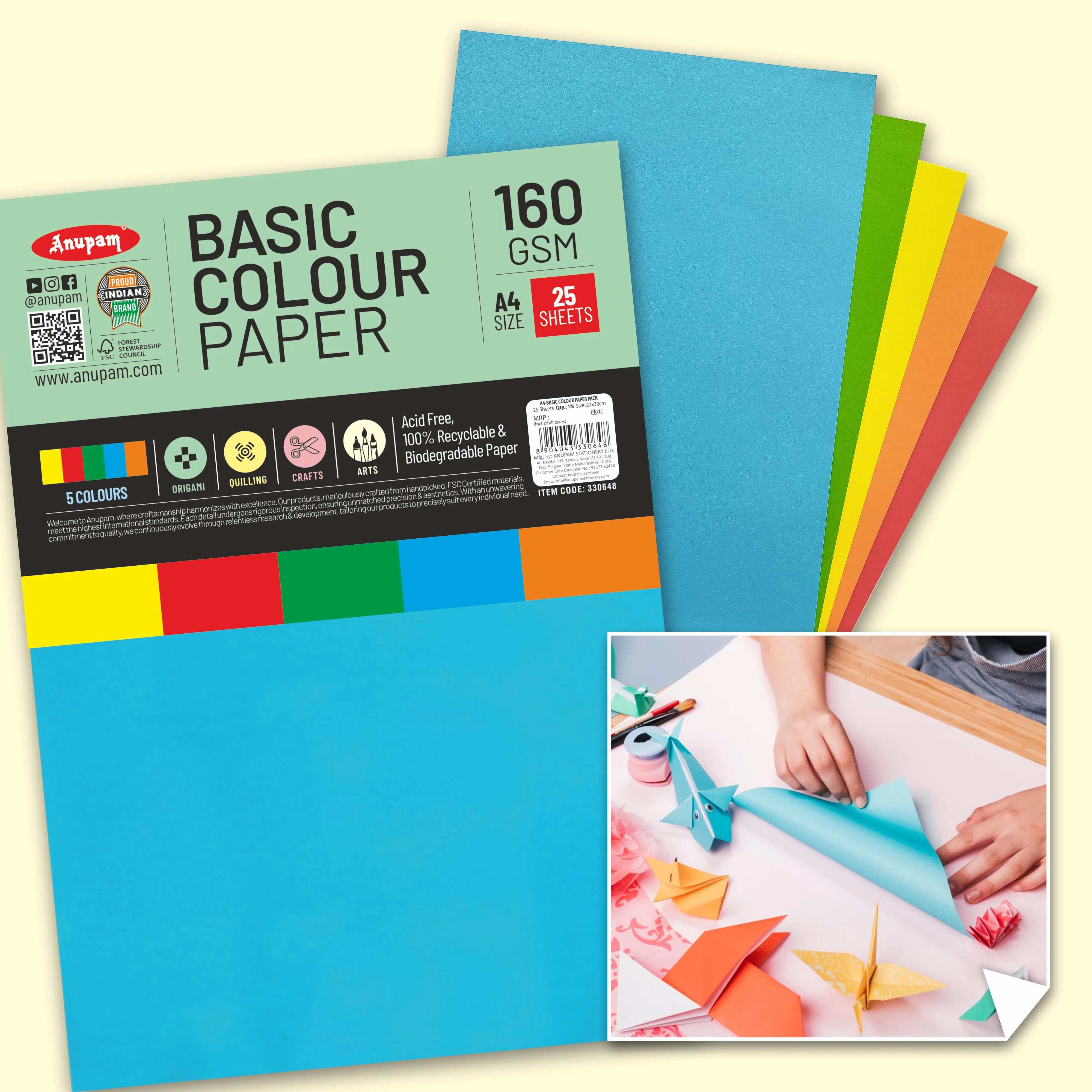 Anupam Colorful Paper – 5 Basic Colour for Art and Craft-160 GSM - Image 21