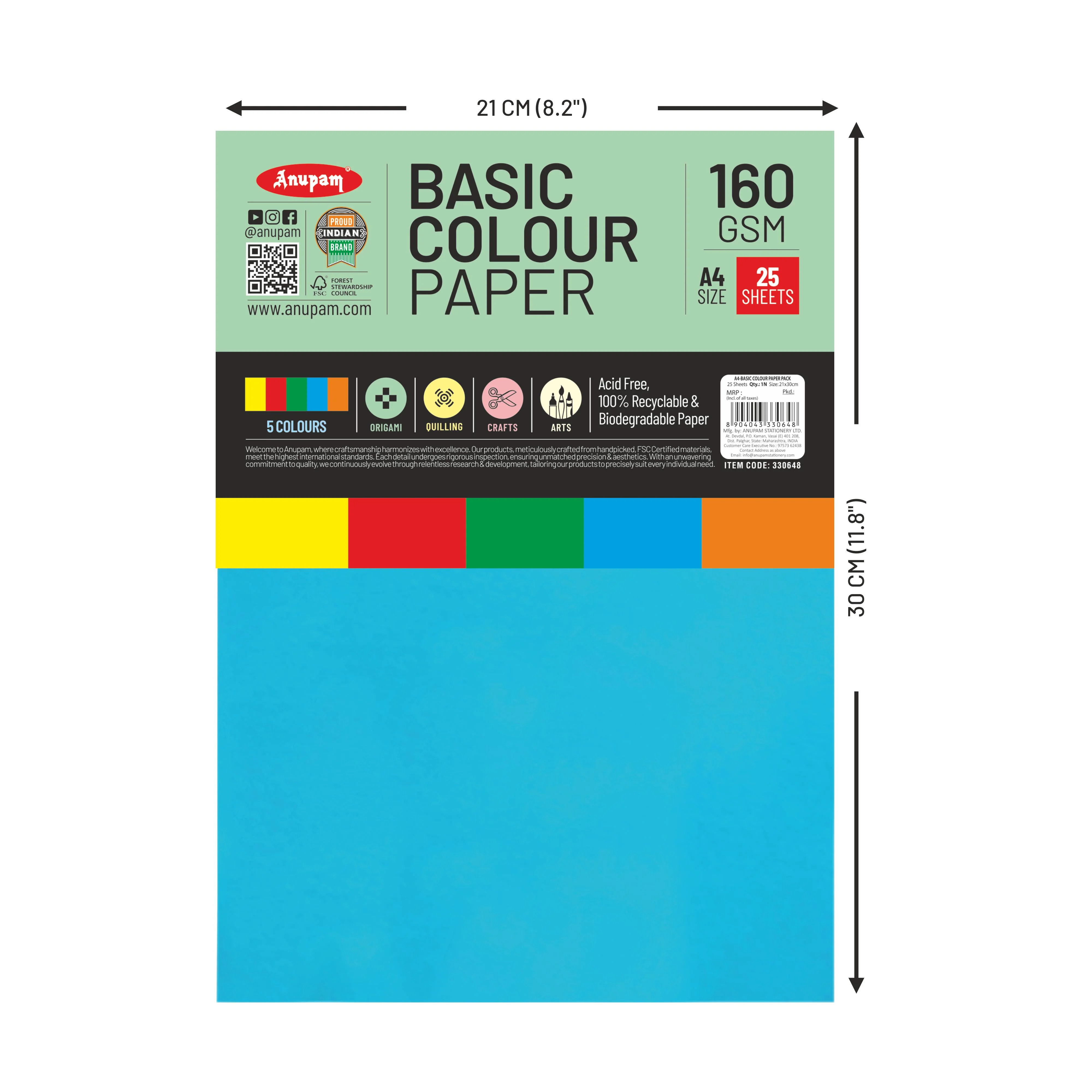 Anupam Colorful Paper – 5 Basic Colour for Art and Craft-160 GSM - Image 6
