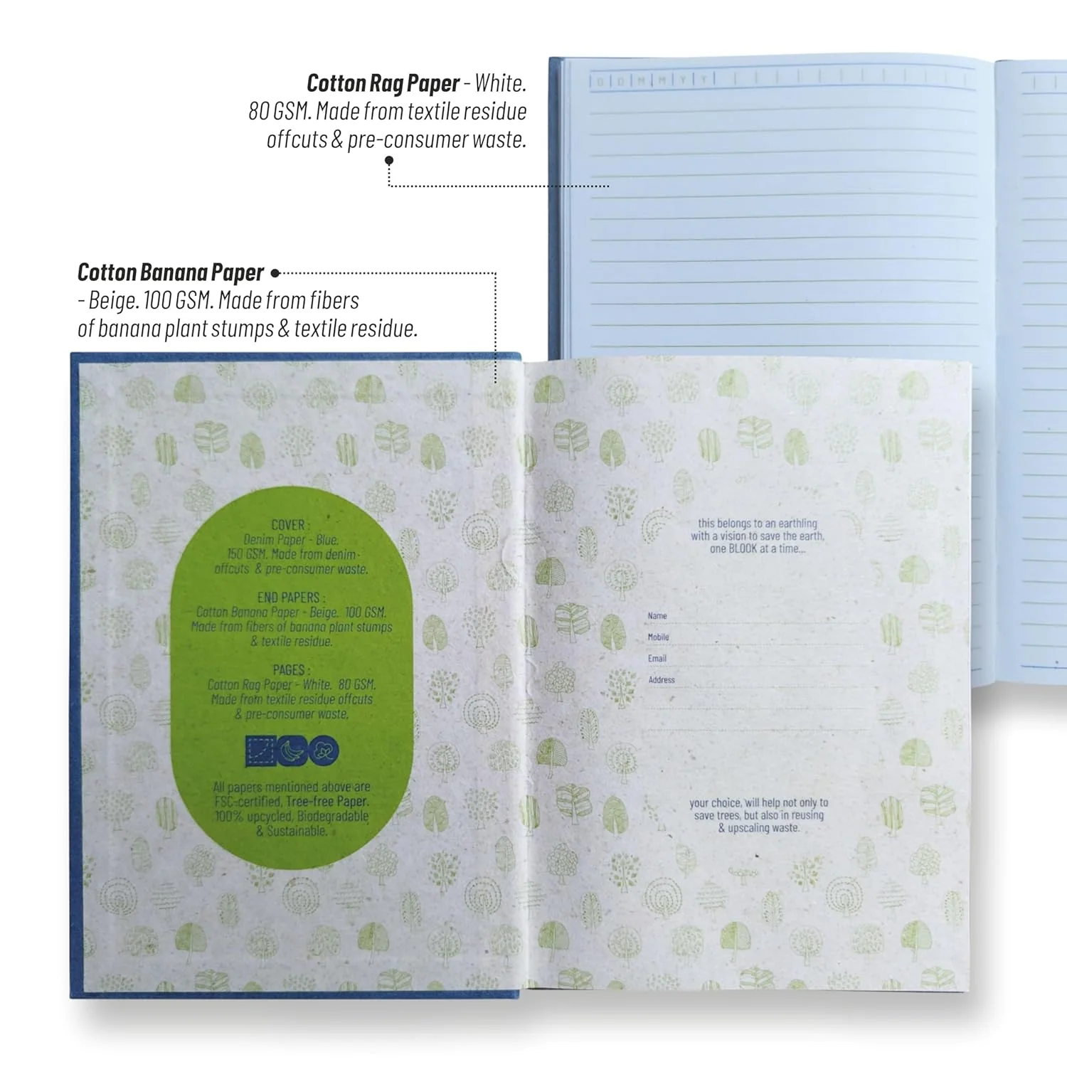 Anupam Blook Notebook 192 Pages College Ruled Notebook 80 Gsm FSC-certified Tree-free Paper Hard-Bound Diary (Blue) - Image 4