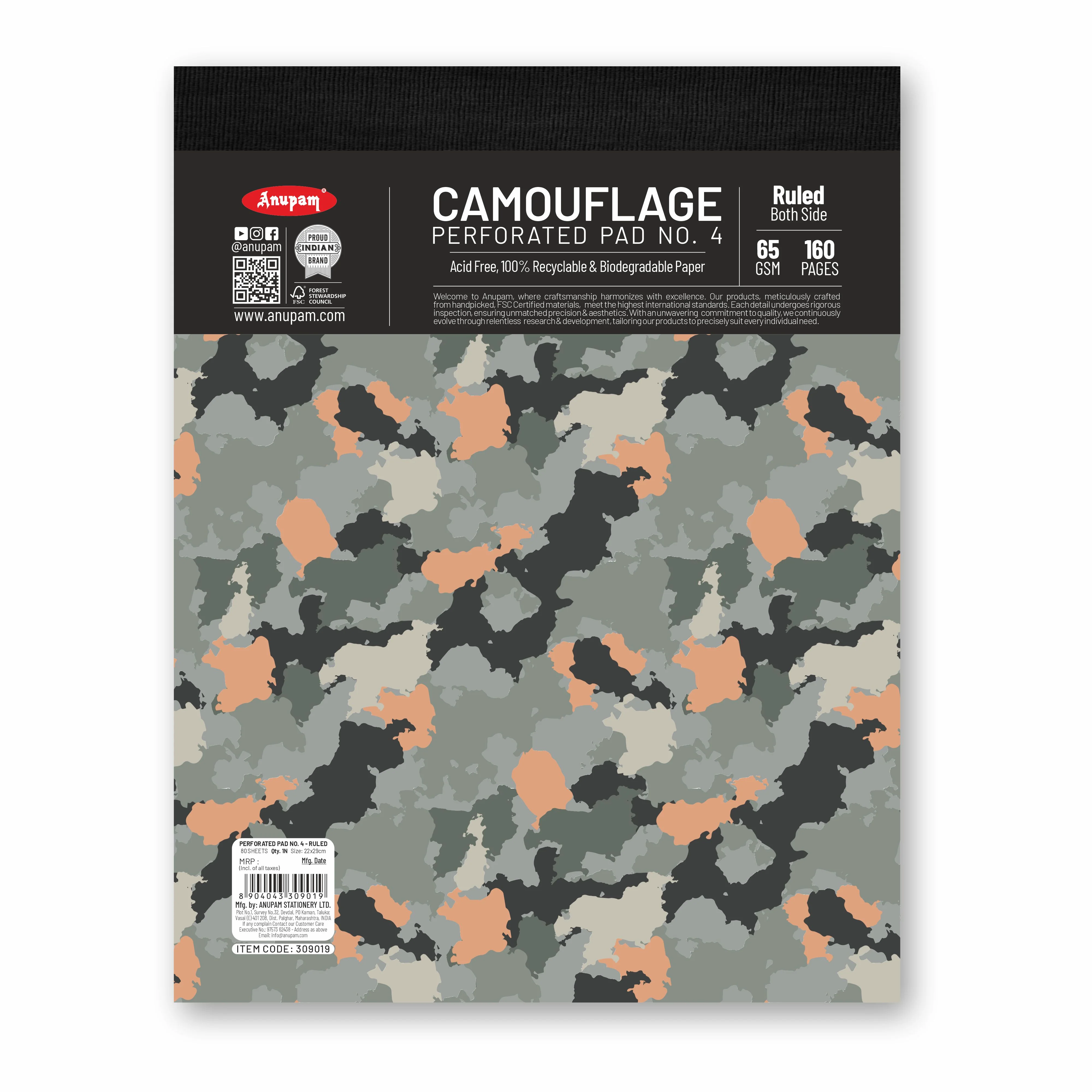 Anupam Camouflage Writing Pad-Wide Ruled Notepad-65 GSM-Micro Perforated Notebook-80 sheets - Image 10