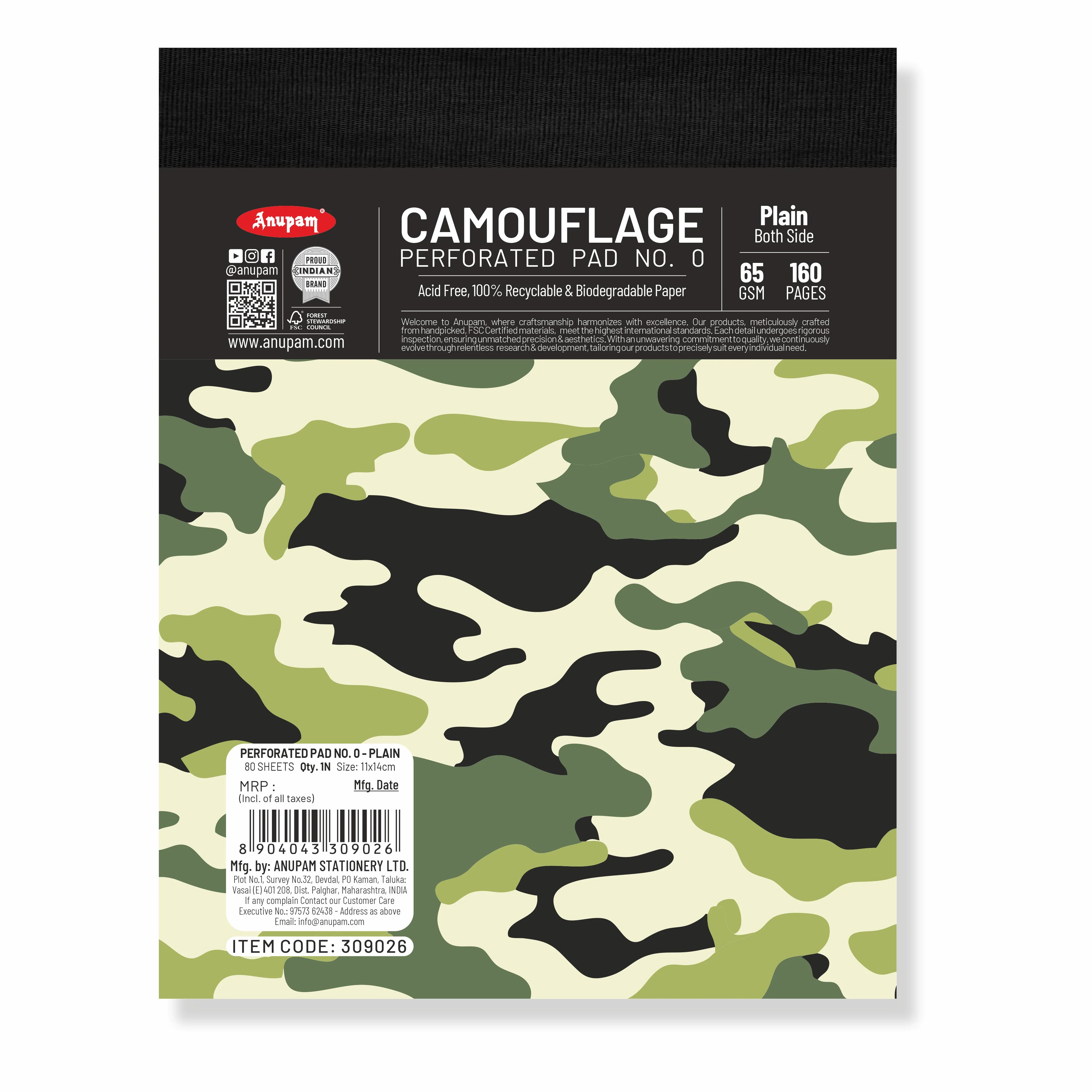 Anupam Camouflage Writing Pad-Wide Ruled Notepad-65 GSM-Micro Perforated Notebook-80 sheets - Image 5