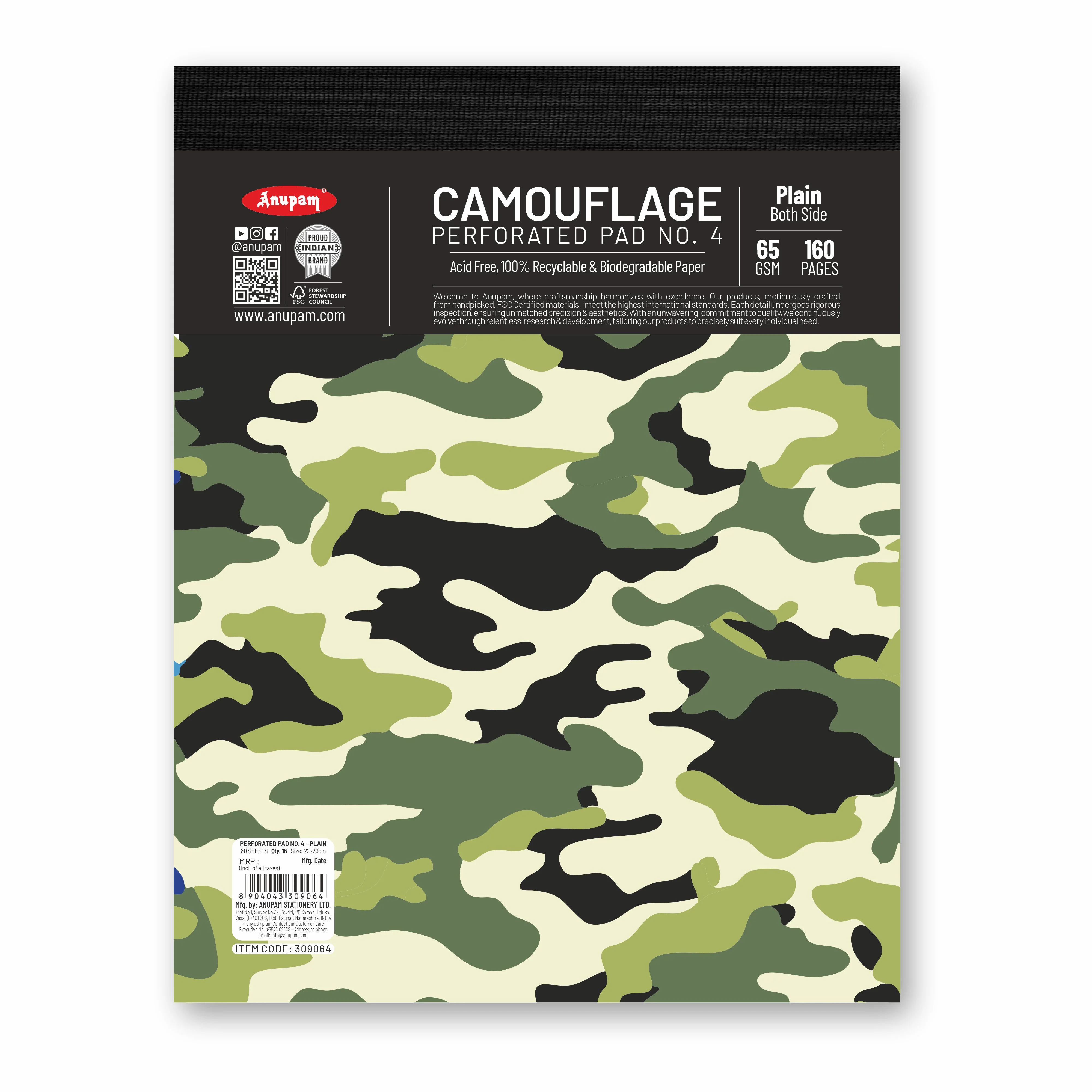 Anupam Camouflage Writing Pad-Wide Ruled Notepad-65 GSM-Micro Perforated Notebook-80 sheets - Image 7