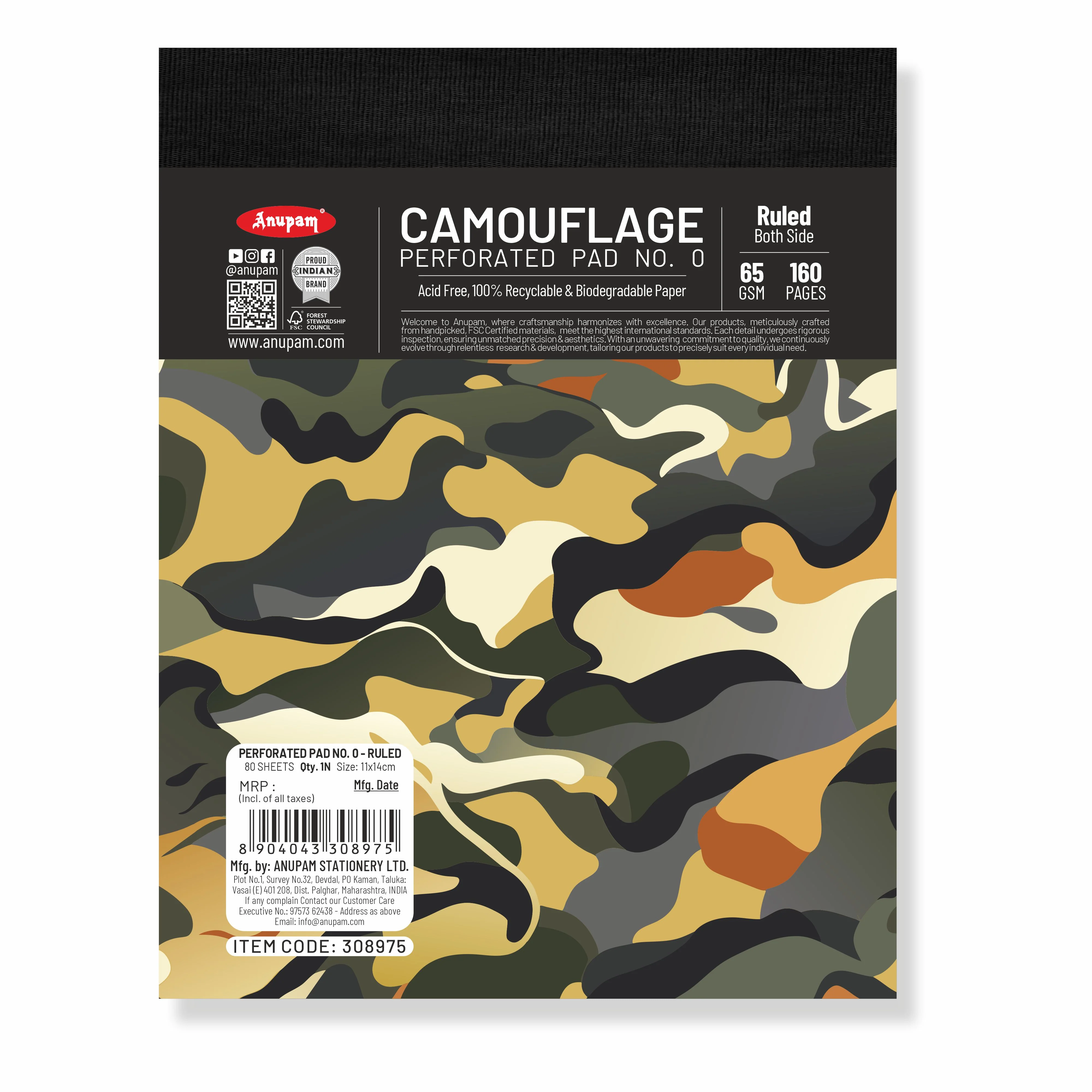 Anupam Camouflage Writing Pad-Wide Ruled Notepad-65 GSM-Micro Perforated Notebook-80 sheets - Image 8