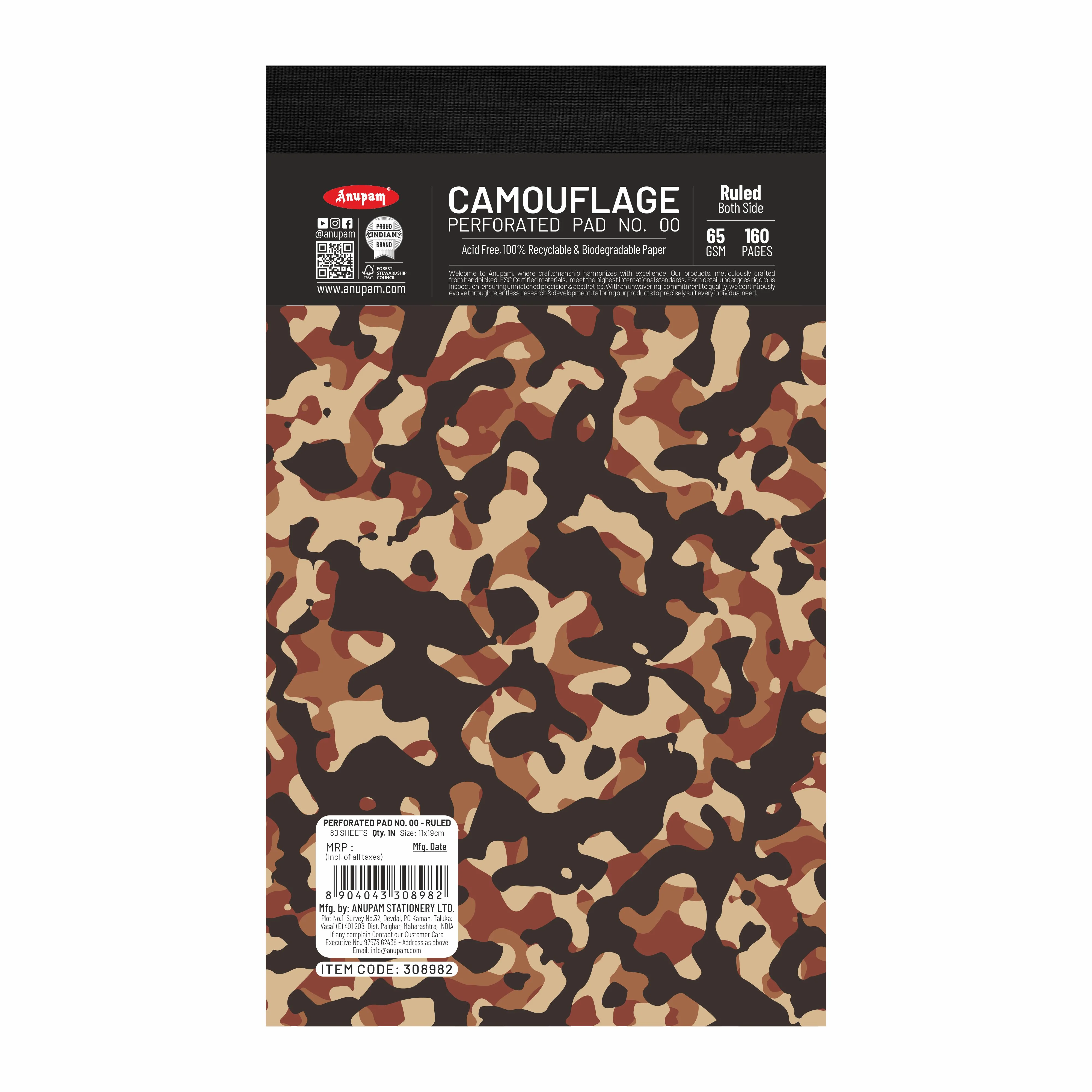 Anupam Camouflage Writing Pad-Wide Ruled Notepad-65 GSM-Micro Perforated Notebook-80 sheets - Image 9