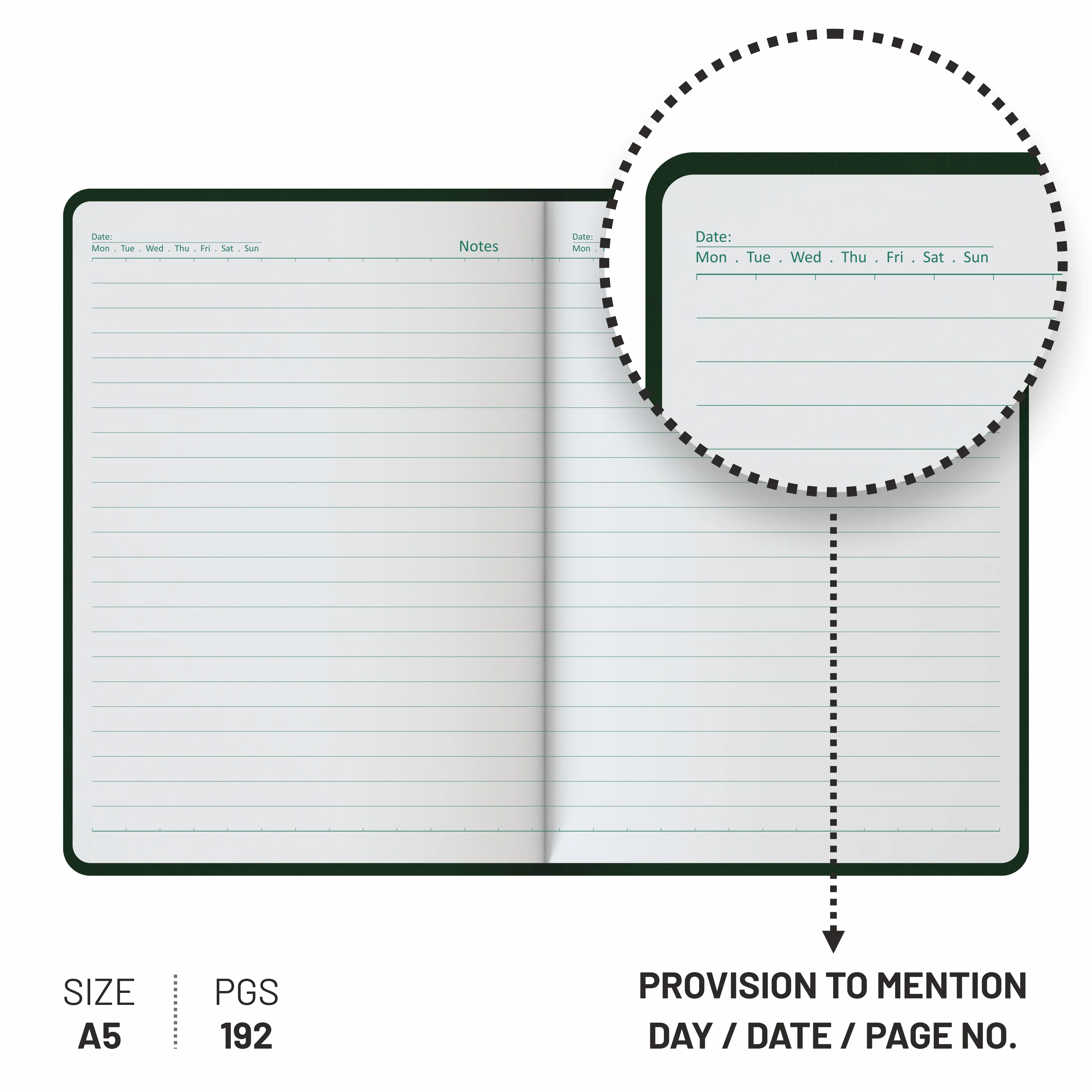 Anupam Daily Notes A5 Journal Notebook – 256 Pages, 80gsm, Fine Matte PVC Hard Cover with Foil, Elastic Closure, and Special Undated Calendar Pages - Image 6