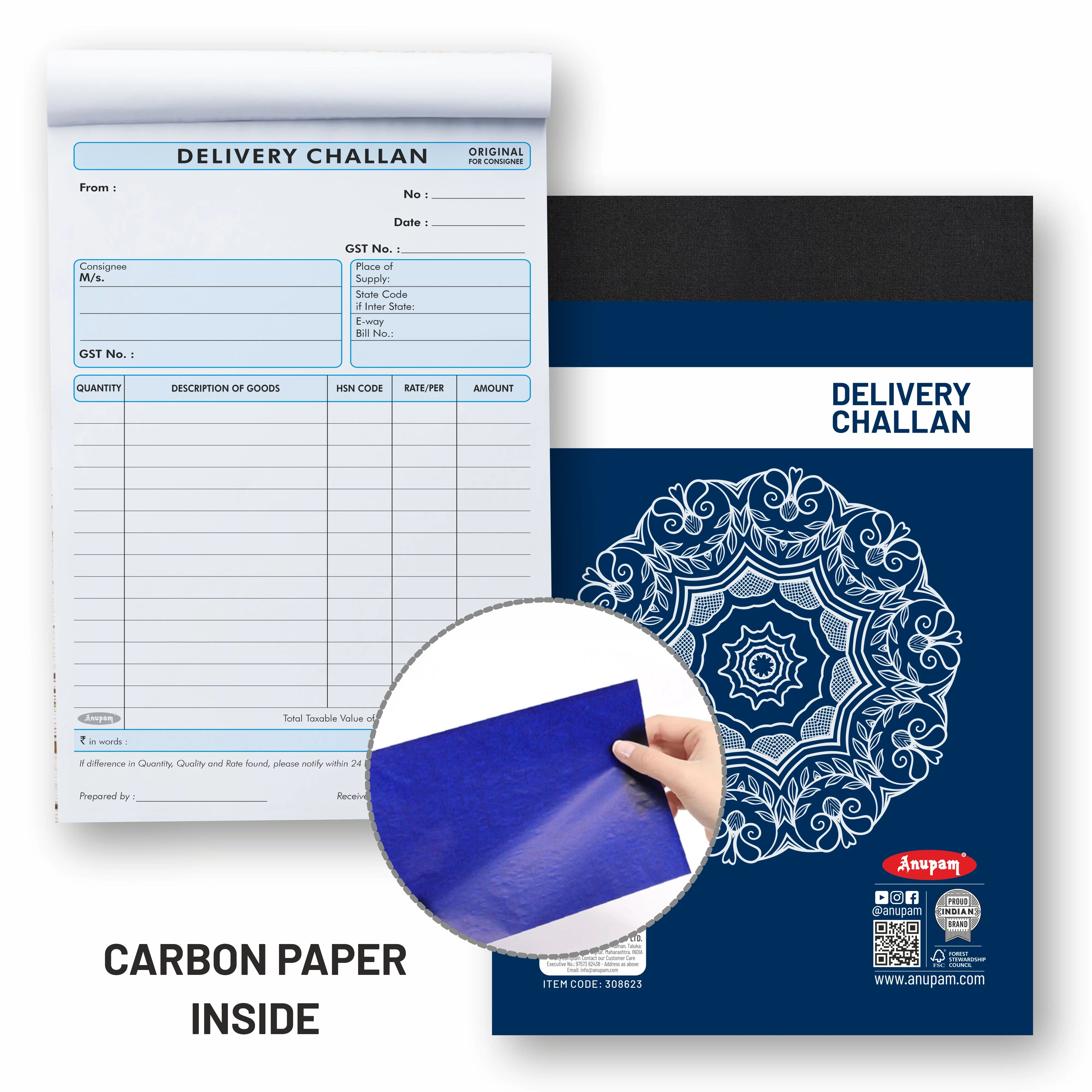 Anupam Delivery Challan 14cm x 22cm Hard Board Back with Dynamic Titles - 70 GSM (pack of 2) - Image 3