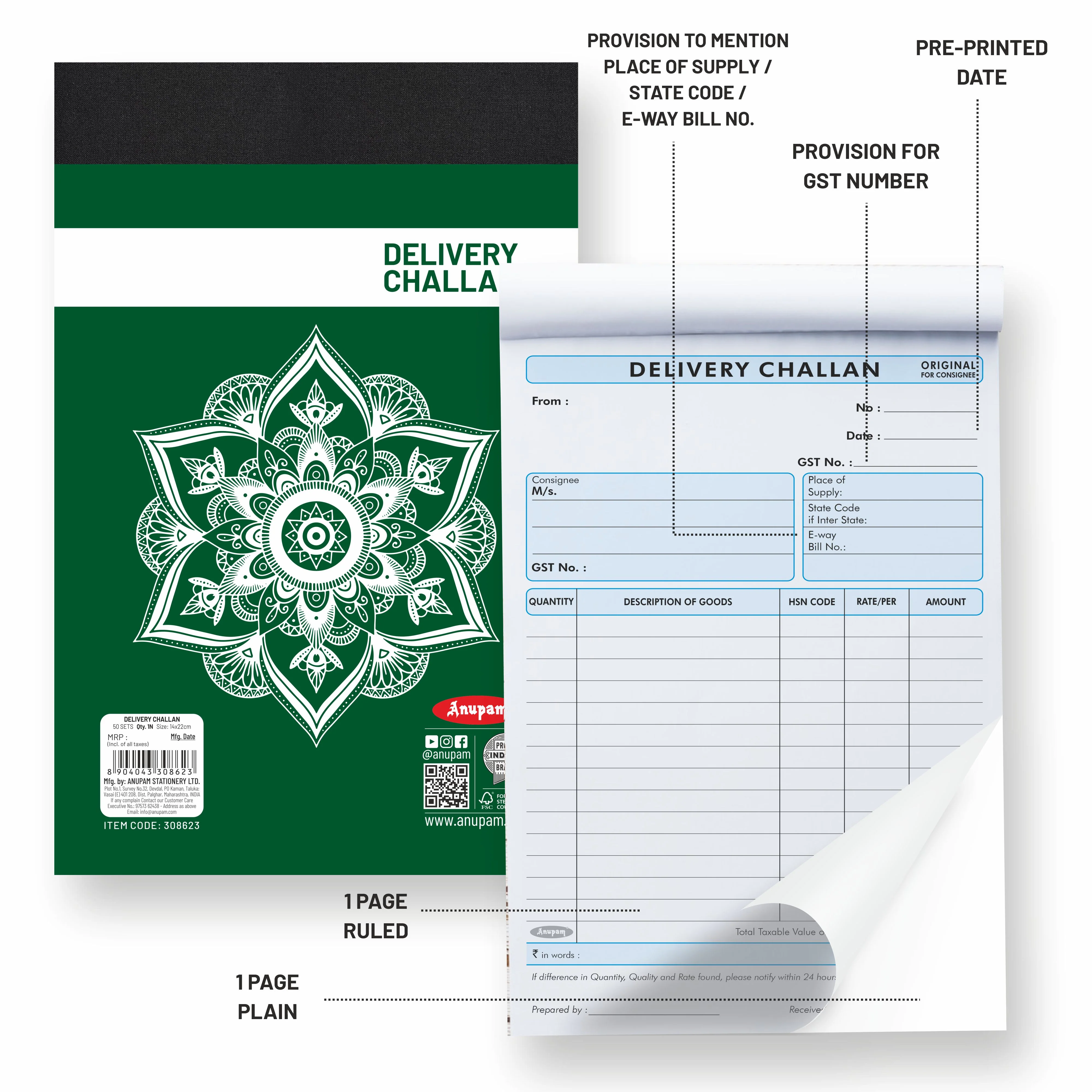Anupam Delivery Challan 14cm x 22cm Hard Board Back with Dynamic Titles - 70 GSM (pack of 2) - Image 4