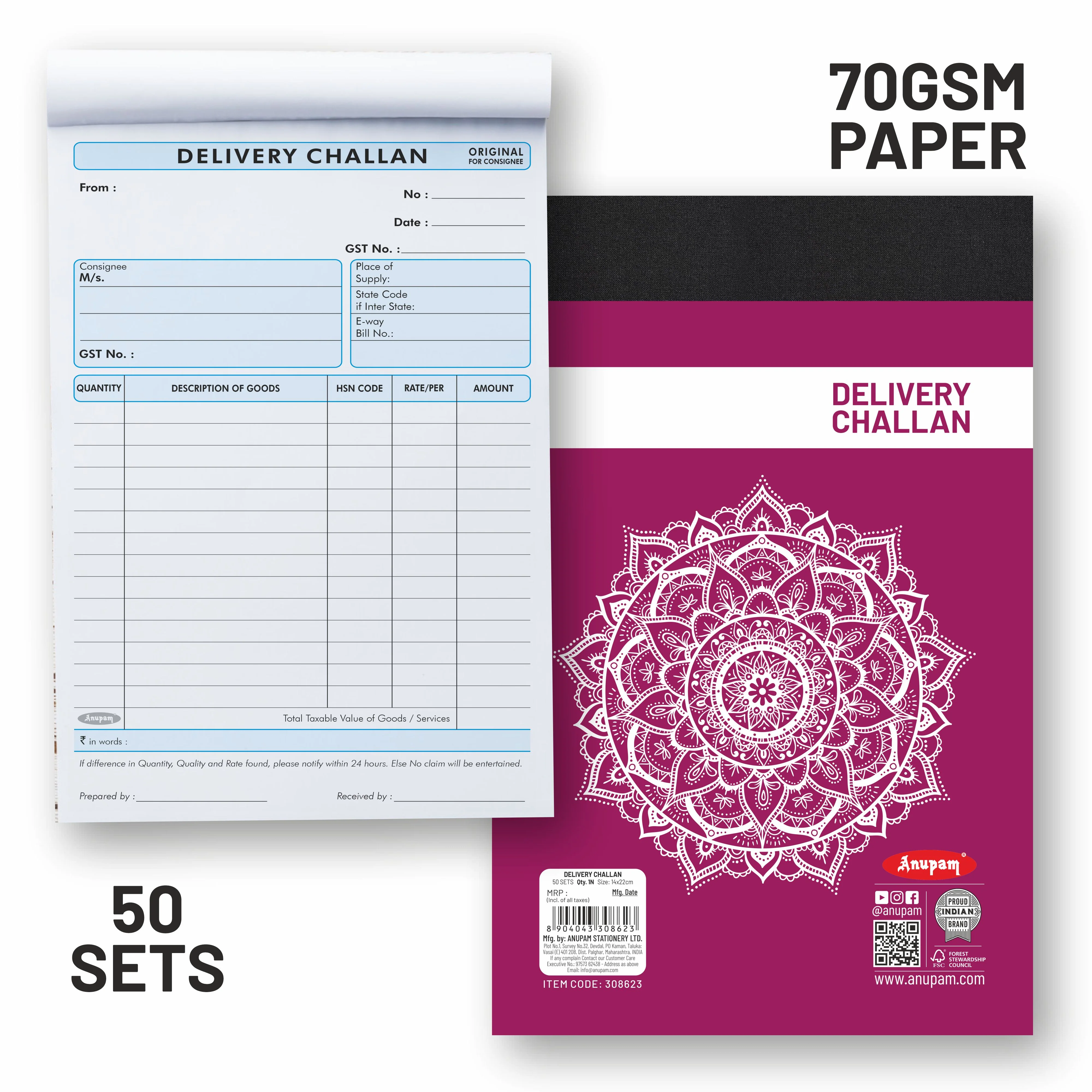 Anupam Delivery Challan 14cm x 22cm Hard Board Back with Dynamic Titles - 70 GSM (pack of 2) - Image 5
