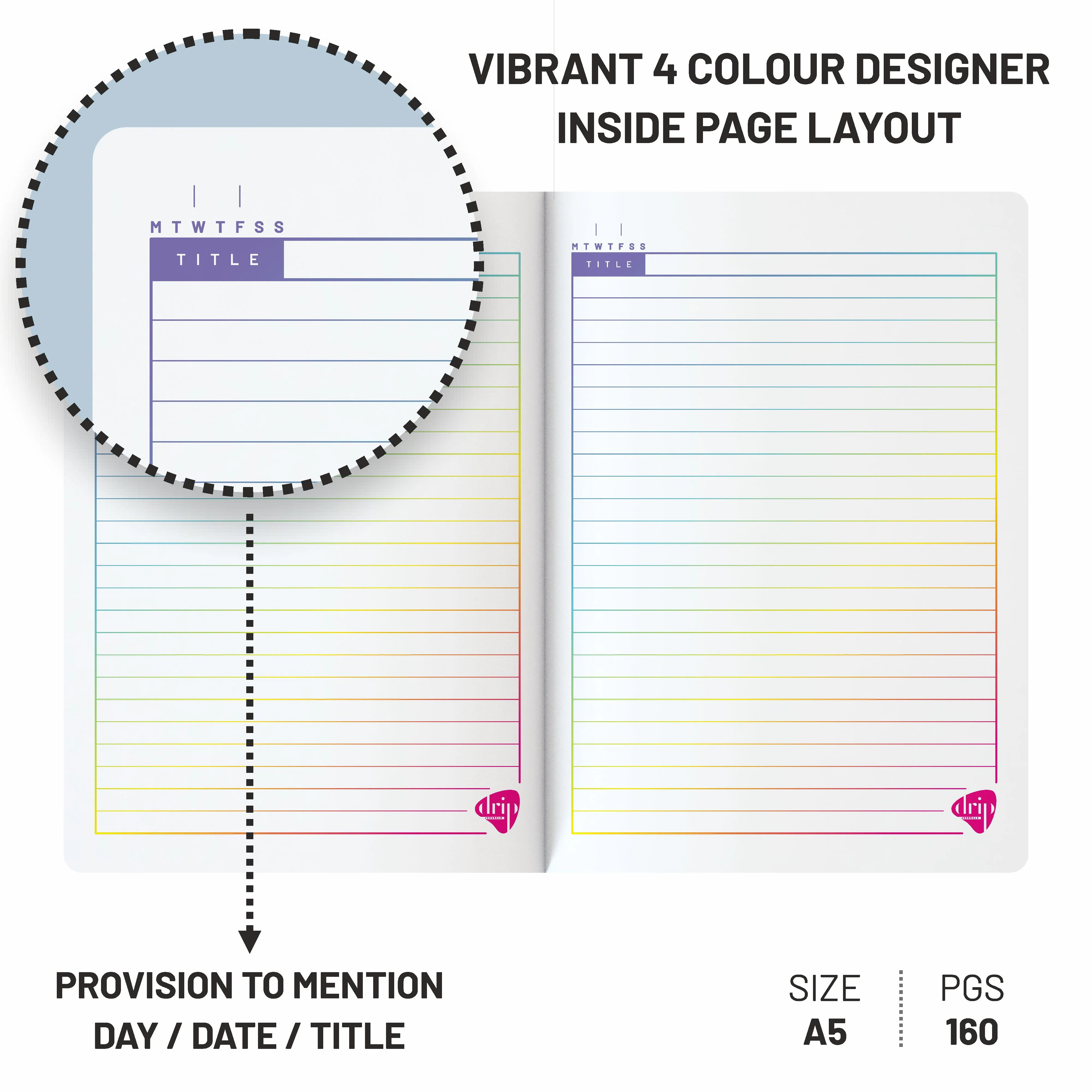 Anupam Drip Journal 160 Pages, 80 GSM Ruled Paper A5 & A6 Size | Colour Designer Inside Pages | Soft Bound Aesthetic Cover for Journaling Notes & Planning - Image 3