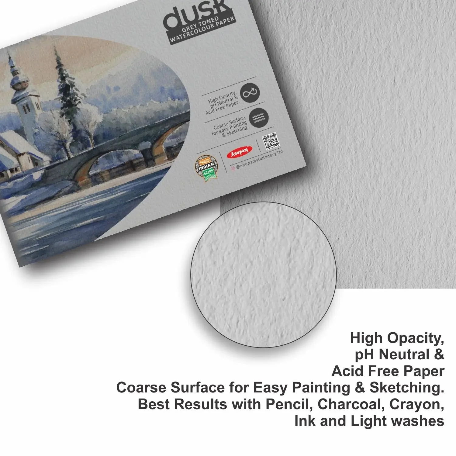 Anupam Dusk Grey Toned Water -Colour Paper-Cold Pressed Pad-225 GSM - Image 8
