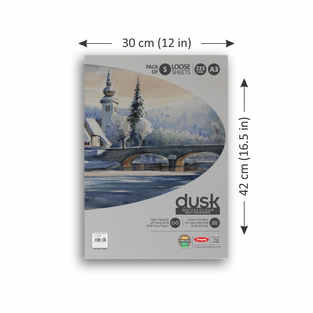 Anupam Dusk Grey Toned Paper-Acid Free-pH Neutral-Cold Pressed Paper-Coarse Surface-225 GSM - Image 3