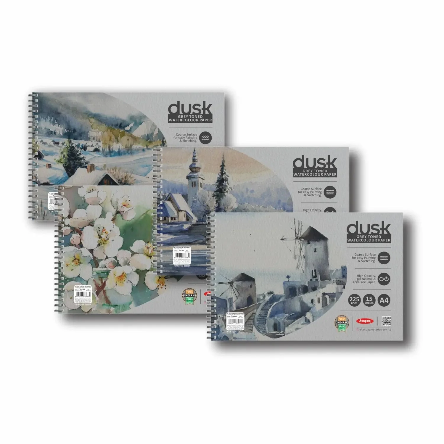 Anupam Dusk Grey Toned Water Colour Paper Cold Pressed Wireo Book 225 GSM - Image 10