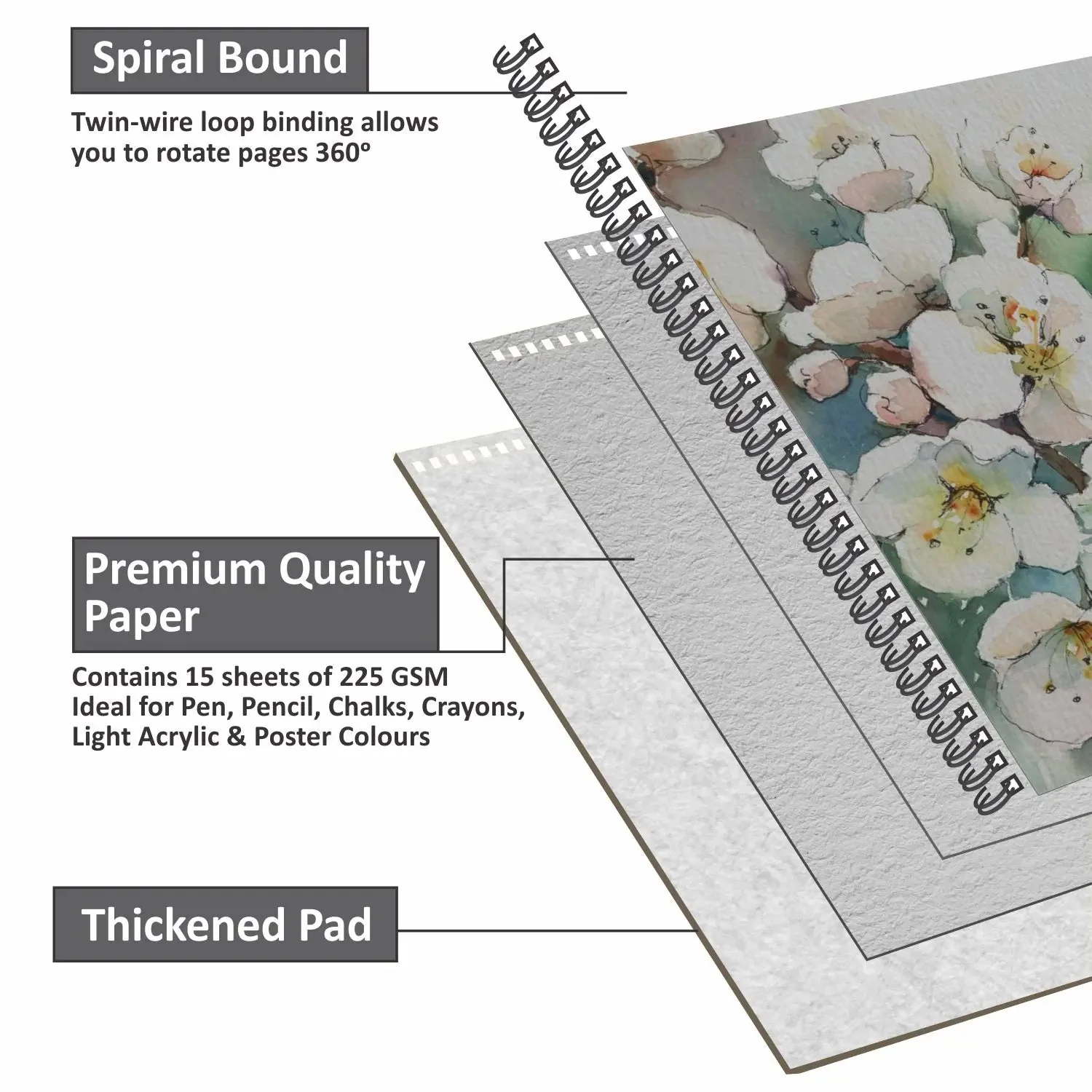 Anupam Dusk Grey Toned Water Colour Paper Cold Pressed Wireo Book 225 GSM - Image 5