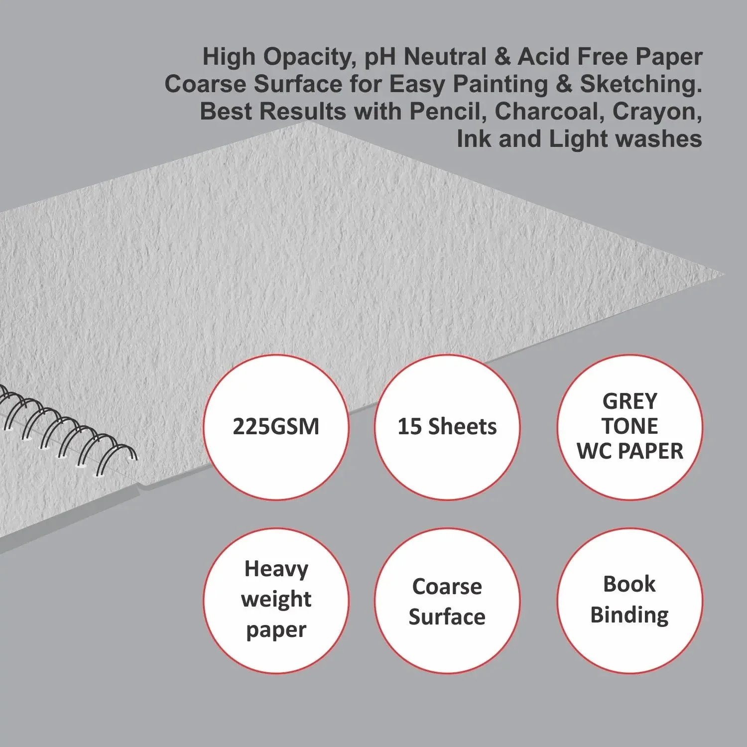 Anupam Dusk Grey Toned Water Colour Paper Cold Pressed Wireo Book 225 GSM - Image 6