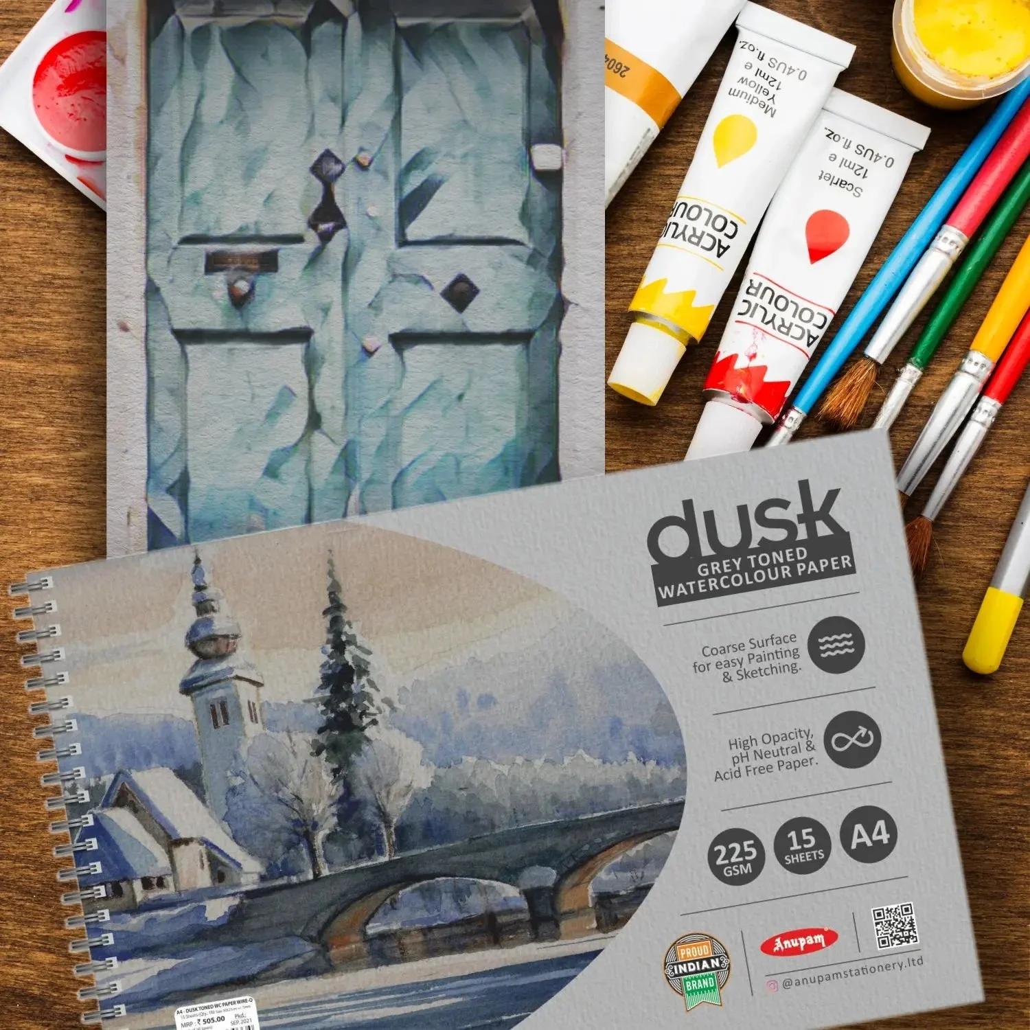 Anupam Dusk Grey Toned Water Colour Paper Cold Pressed Wireo Book 225 GSM - Image 9