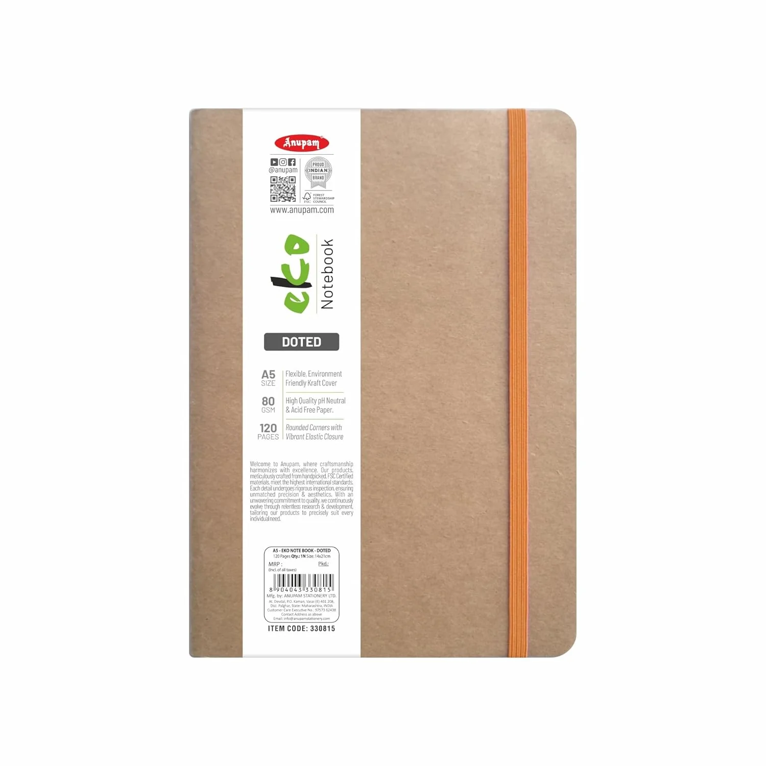 Anupam Eco friendly Eko Writing Journal With Kraft Paper Cover-Binding Stitches-A5-80 GSM-(120 Pages) - Image 4
