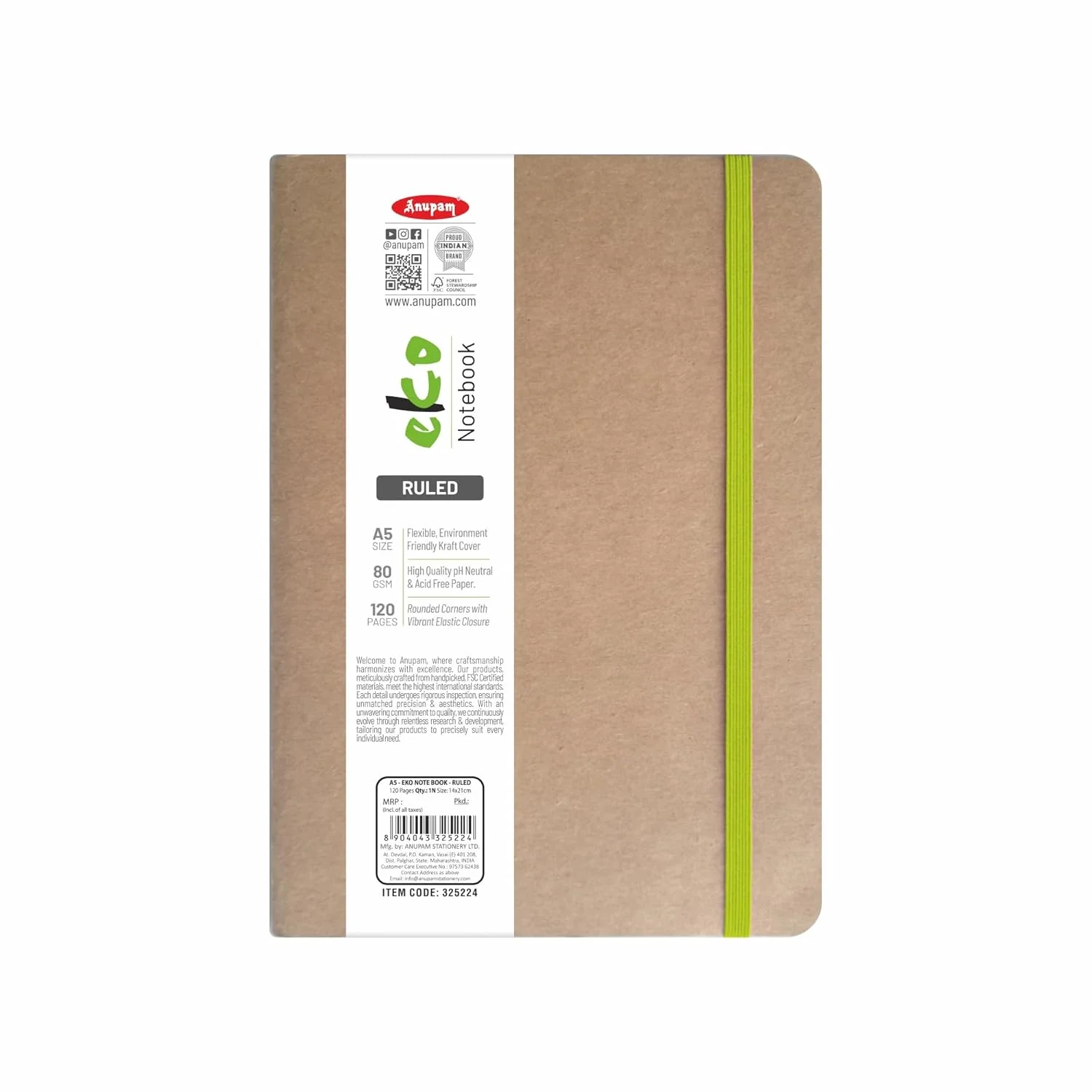 Anupam Eco friendly Eko Writing Journal With Kraft Paper Cover-Binding Stitches-A5-80 GSM-(120 Pages) - Image 5
