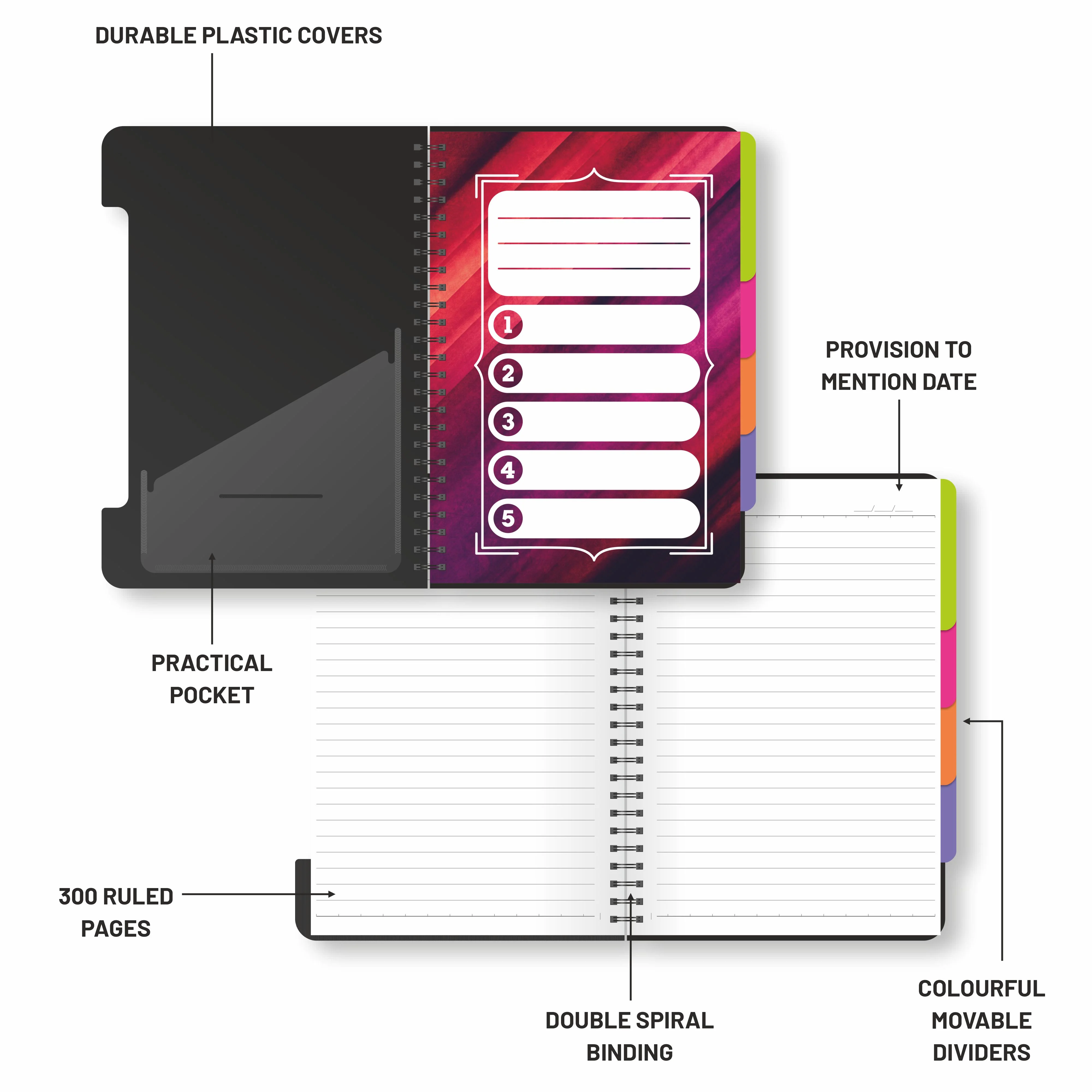 Anupam Eminent Multi-Subject Spiral Notebook–College Ruled with Pocket-Movable Dividers-Premium Cover-70GSM - Image 16