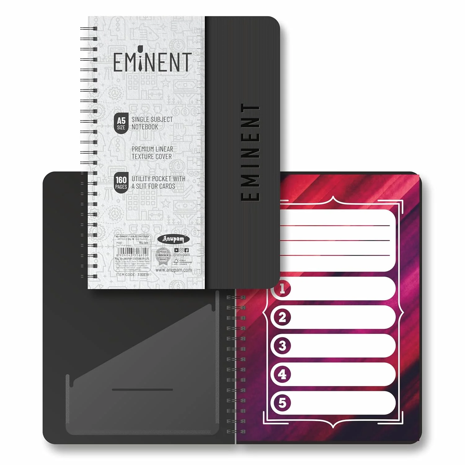 Anupam Eminent Multi-Subject Spiral Notebook–College Ruled with Pocket-Movable Dividers-Premium Cover-70GSM - Image 7