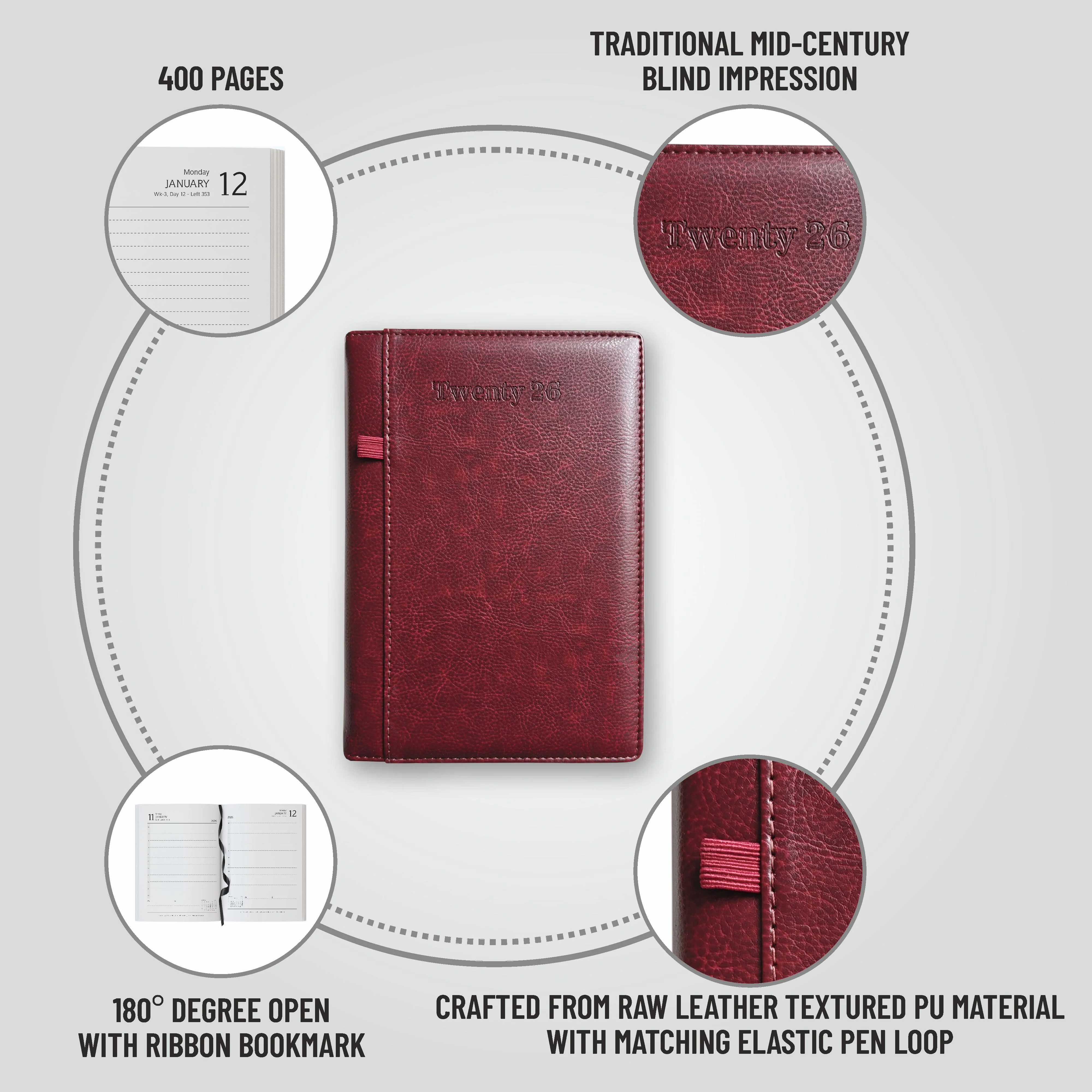 Anupam Exec 2026 Diary Dated Daily Planner – Full Page Per Day, 80 GSM Paper, Monthly Calendar, PU Leather Cover, Pen Holder, 365 Days Office Diary - Image 18