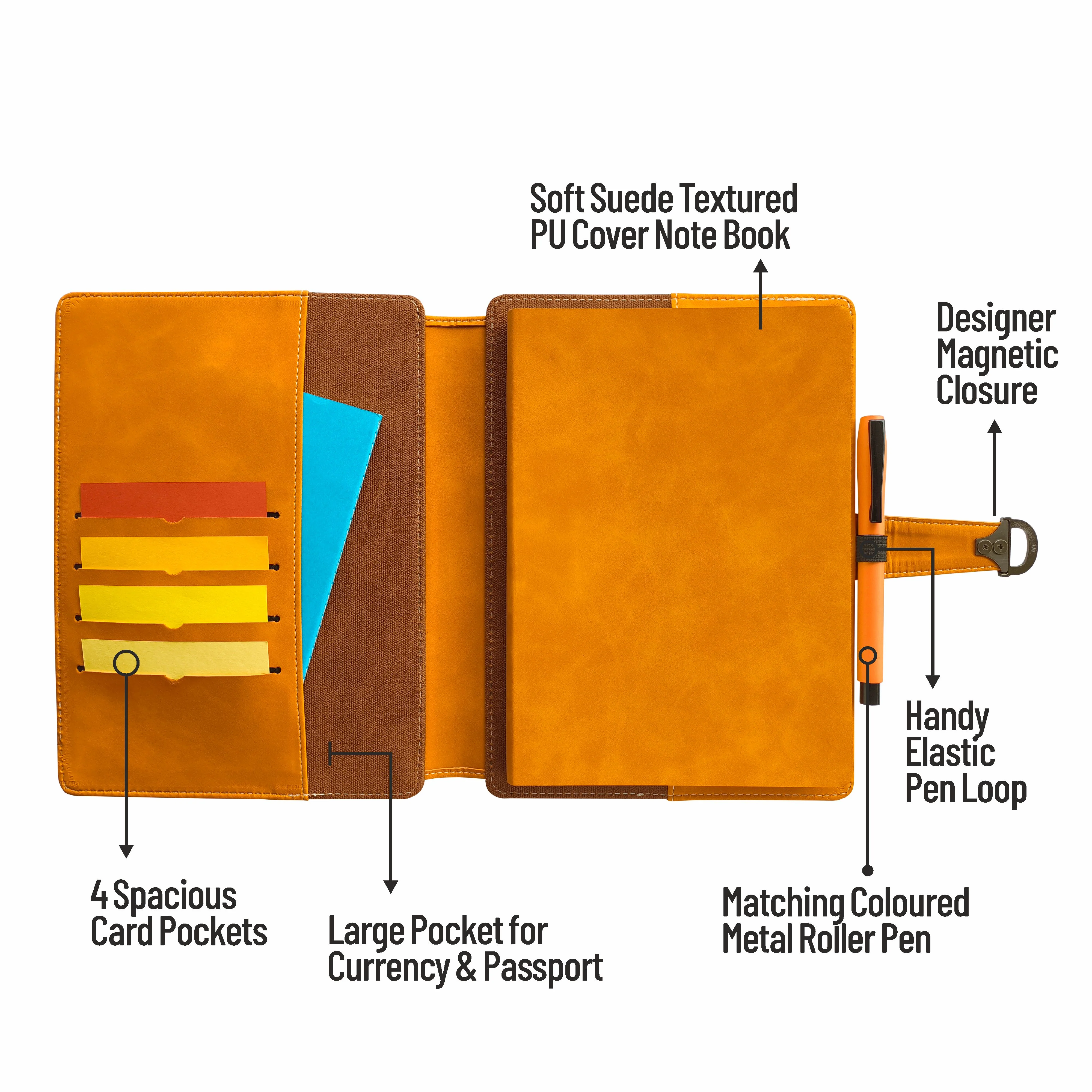 Anupam Glitz Journal Notebook 100 Gsm PU Leather Notebook| A5 Planner with Magnetic Closure, Water & Bill Tracker, Monthly & Yearly Planner, 180° Flat Design, Card Pockets, Passport Holder & Metal Pen – 120 Pages - Image 21