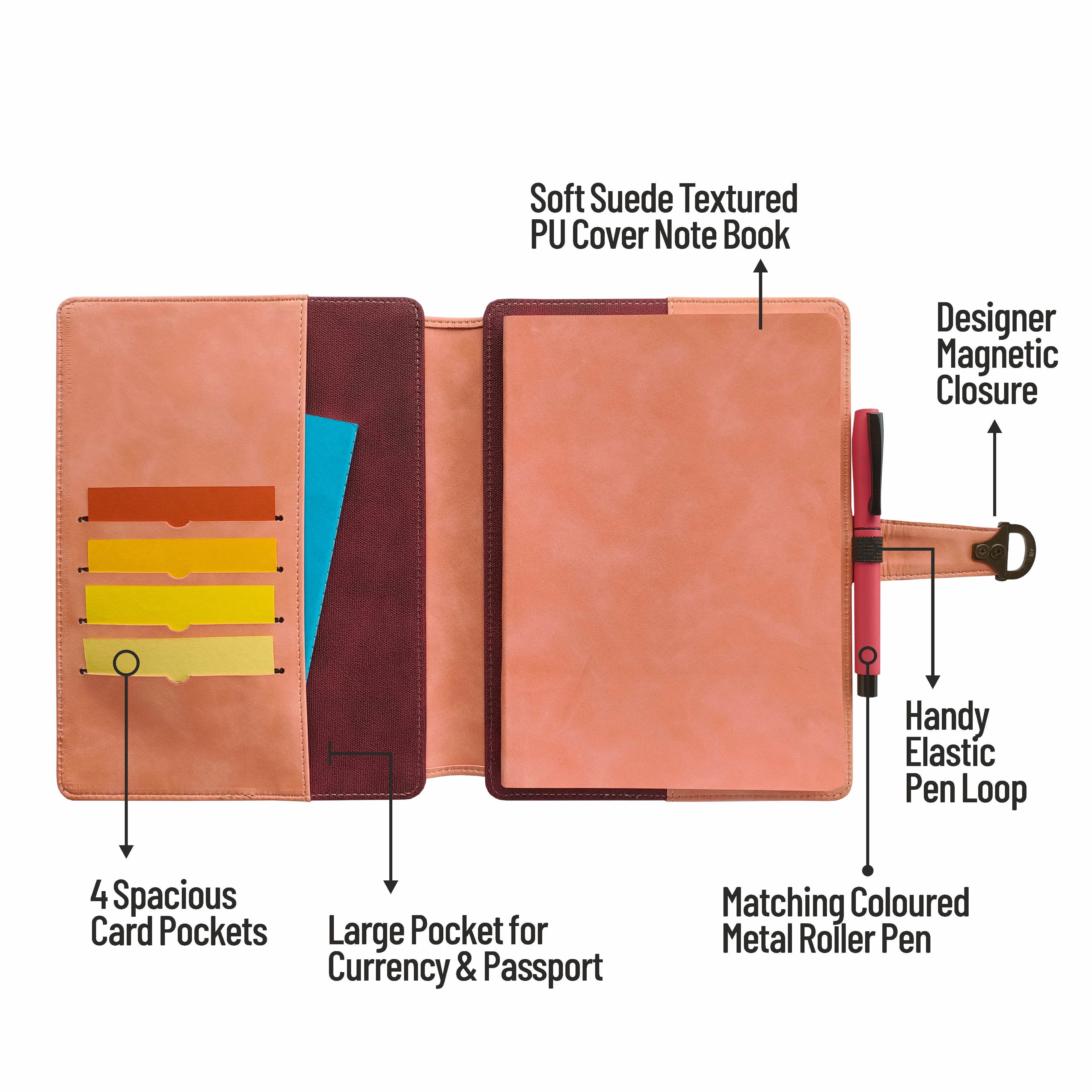 Anupam Glitz Journal Notebook 100 Gsm PU Leather Notebook| A5 Planner with Magnetic Closure, Water & Bill Tracker, Monthly & Yearly Planner, 180° Flat Design, Card Pockets, Passport Holder & Metal Pen – 120 Pages - Image 29