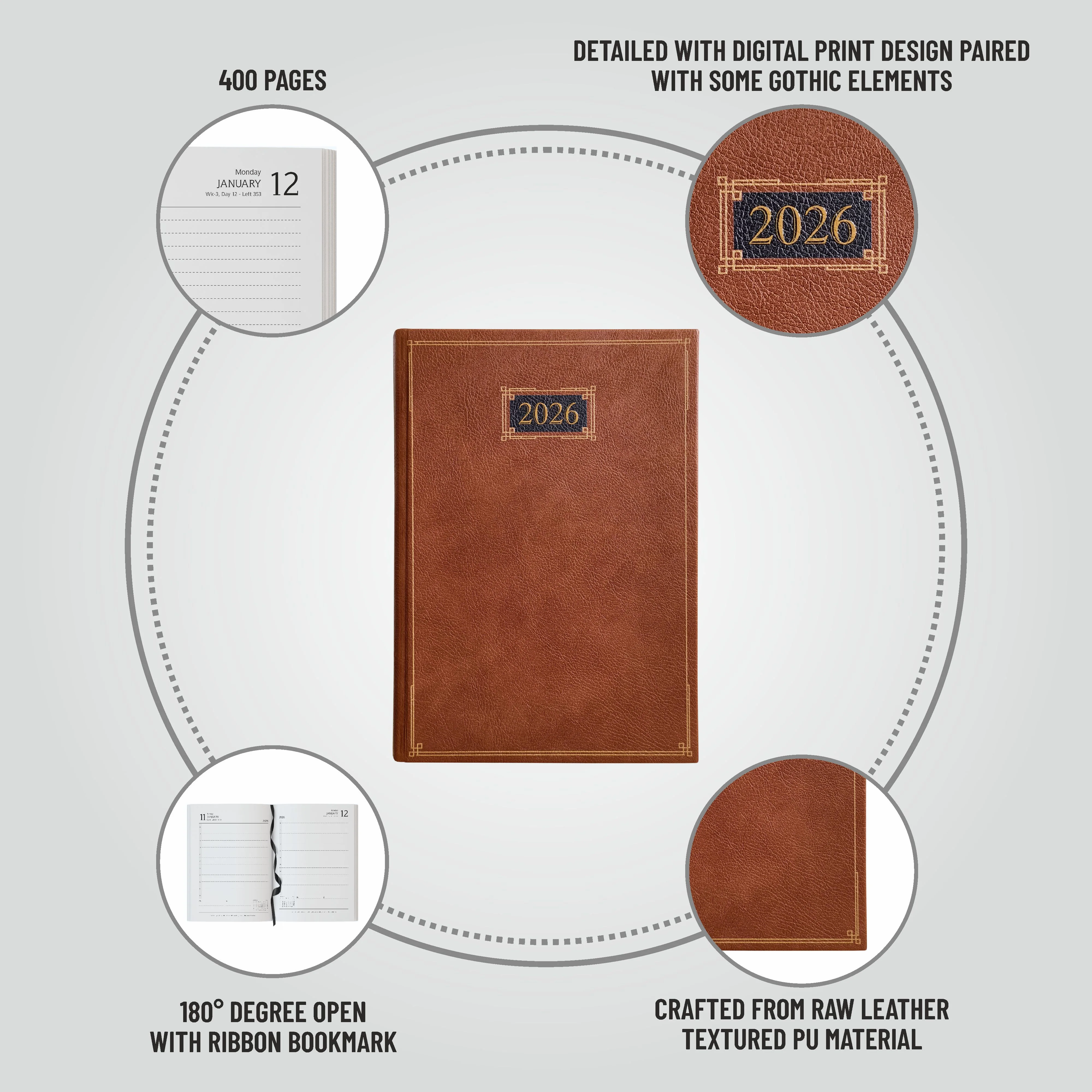 Anupam Goth 2026 Diary with Dates, Daily Planner Full Page Per Day with Monthly Calendar, January to December New Year Office Diary – 365 Days Canvas Textured PU Cover – 80 GSM - Image 26