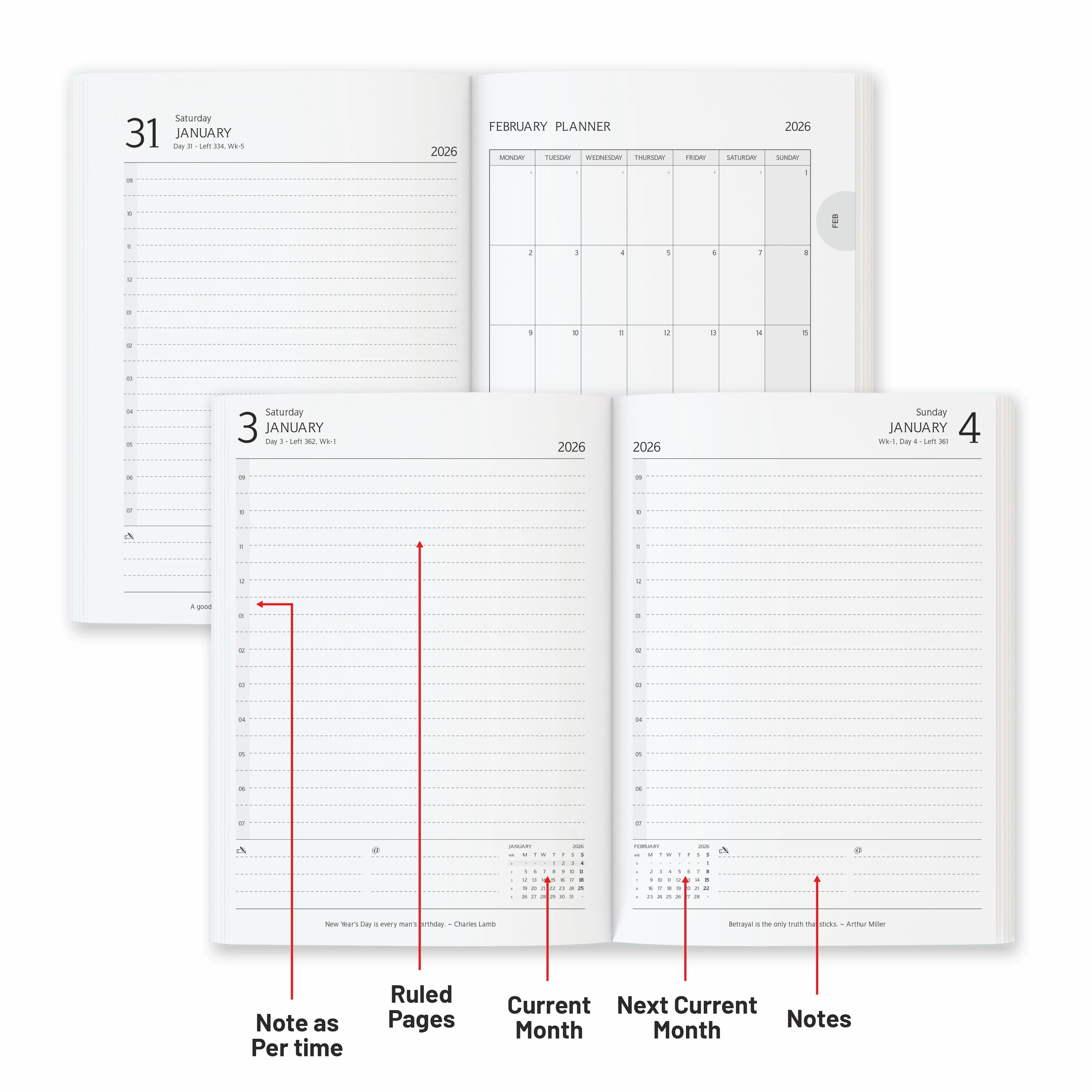 Anupam Goth 2026 Diary with Dates, Daily Planner Full Page Per Day with Monthly Calendar, January to December New Year Office Diary – 365 Days Canvas Textured PU Cover – 80 GSM - Image 7