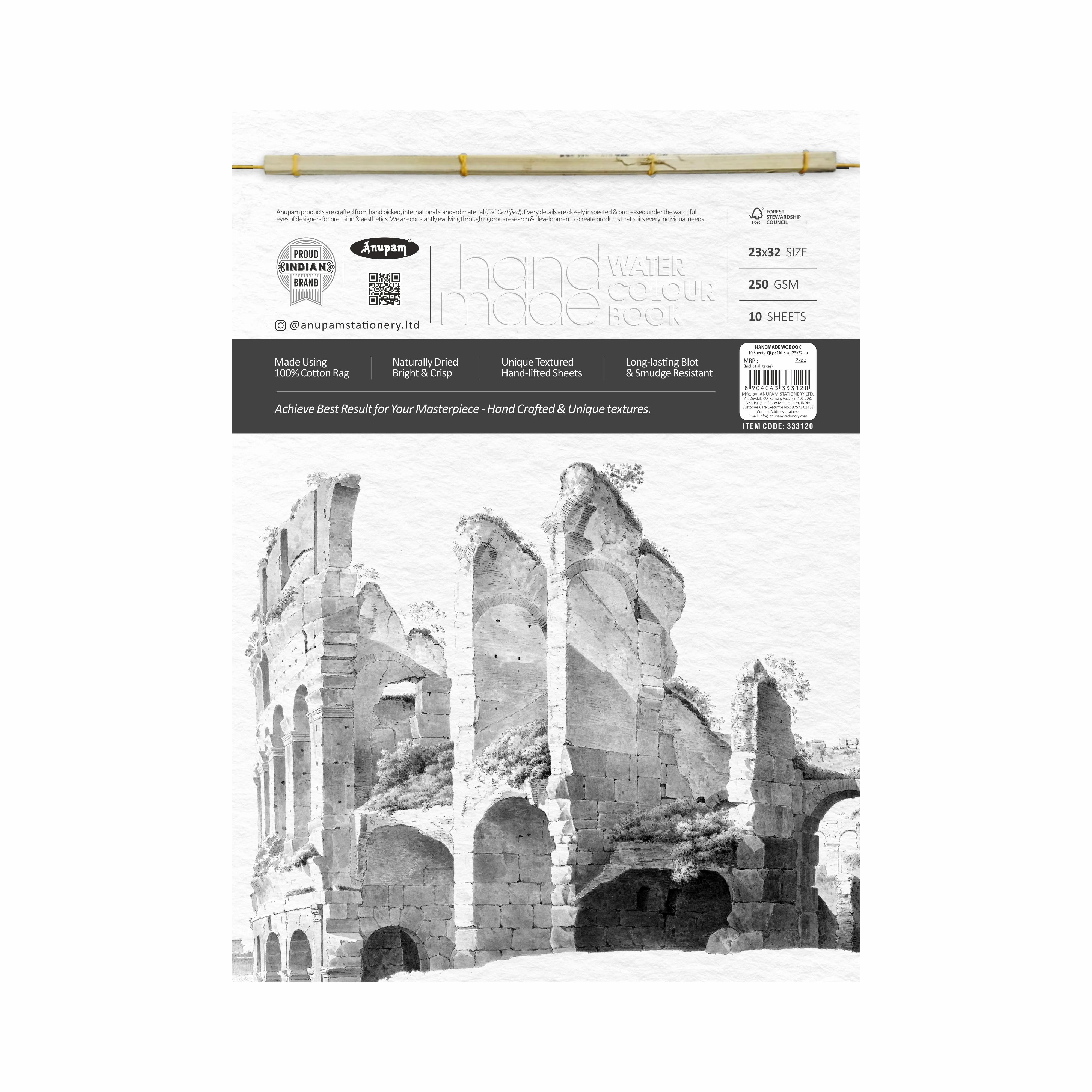Anupam Handmade Watercolour Book - 100% Cotton Rag-250 Gsm Cold Pressed Paper-10 sheets - Image 3